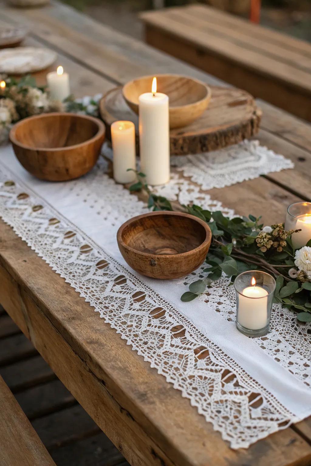 Rustic elements bring charm and warmth to the table.