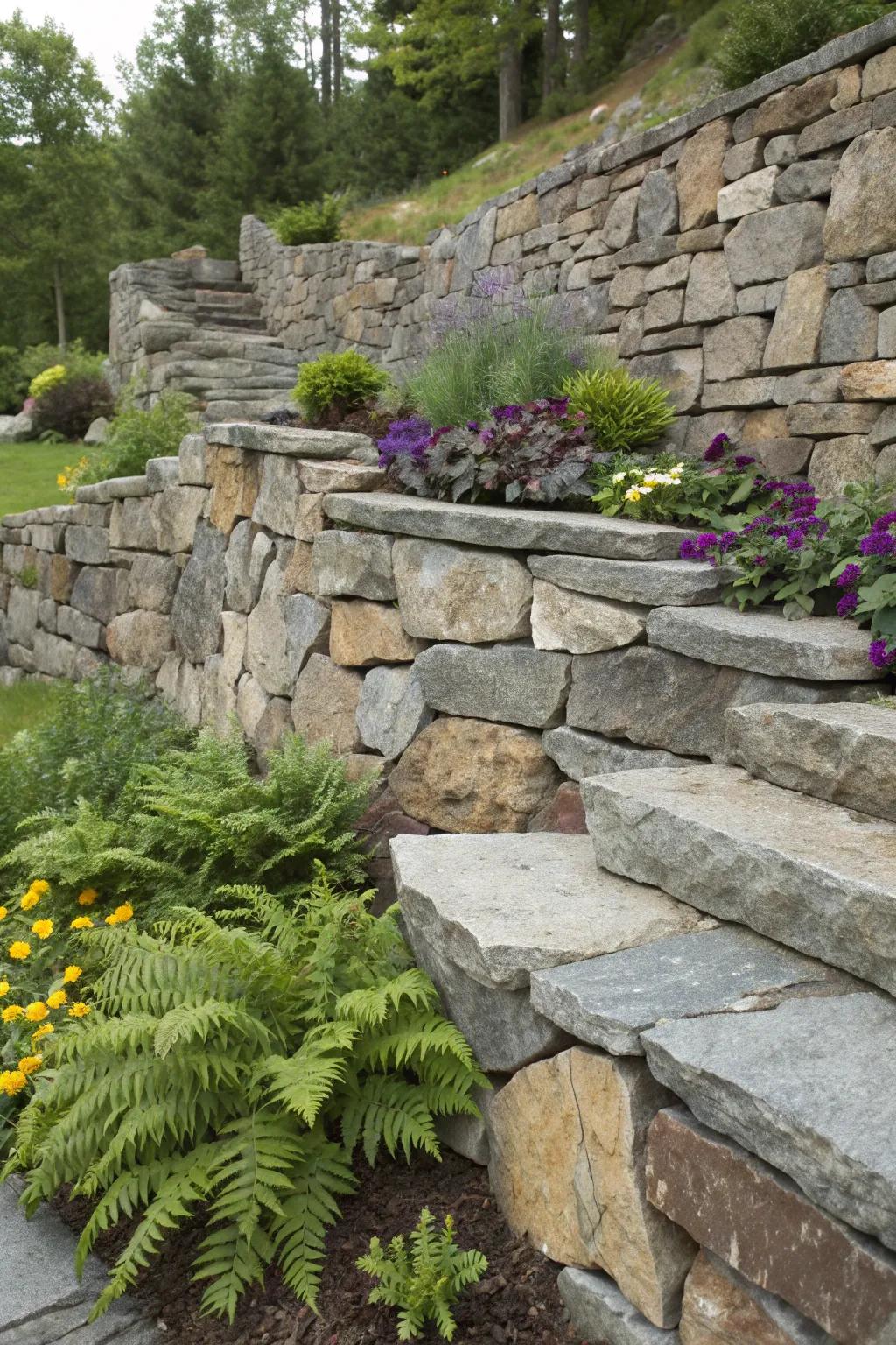 Elevate your garden with a handcrafted stone wall that complements and enhances nature's beauty.
