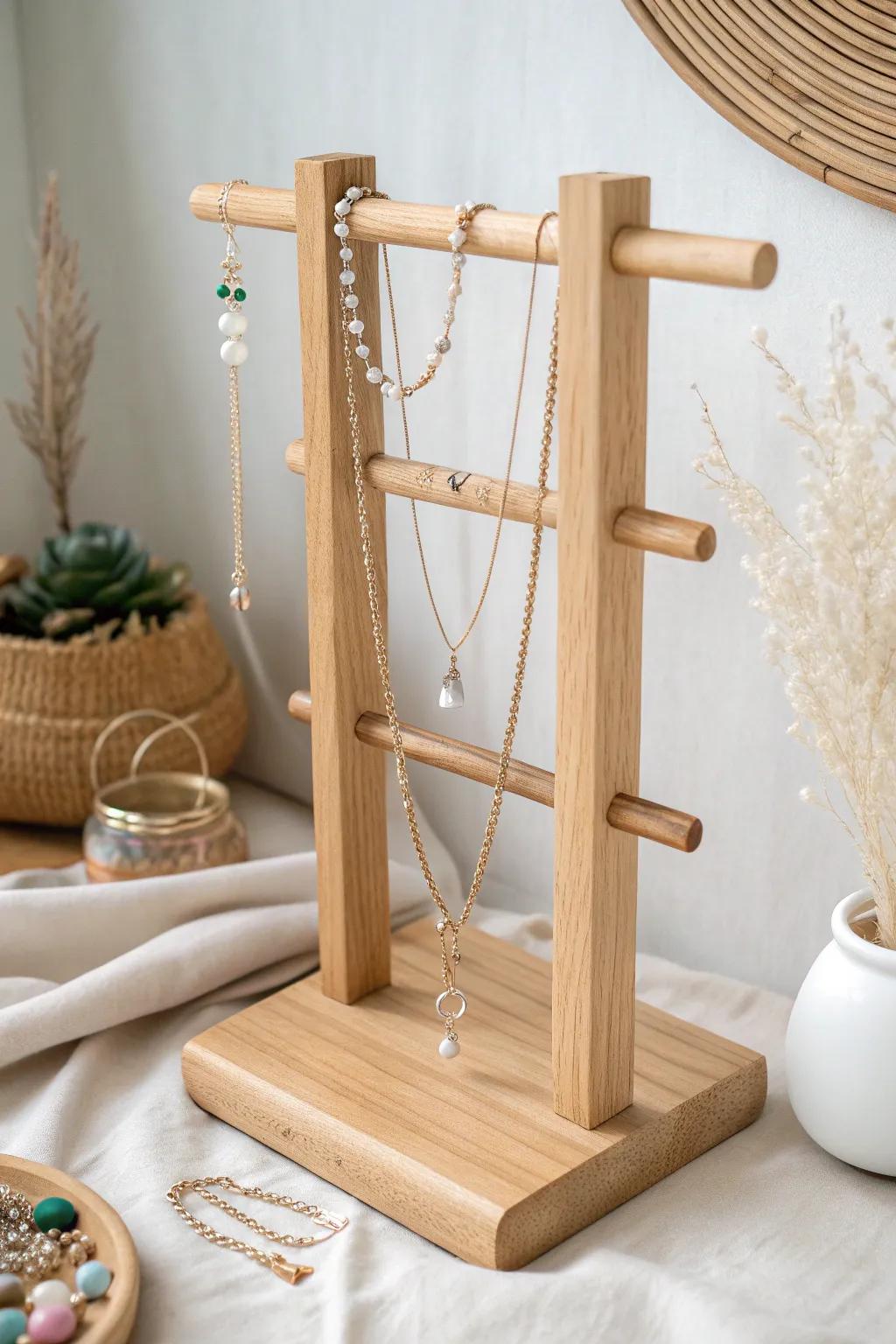 Effortless elegance: Organize your necklaces with minimalist charm and boho flair.
