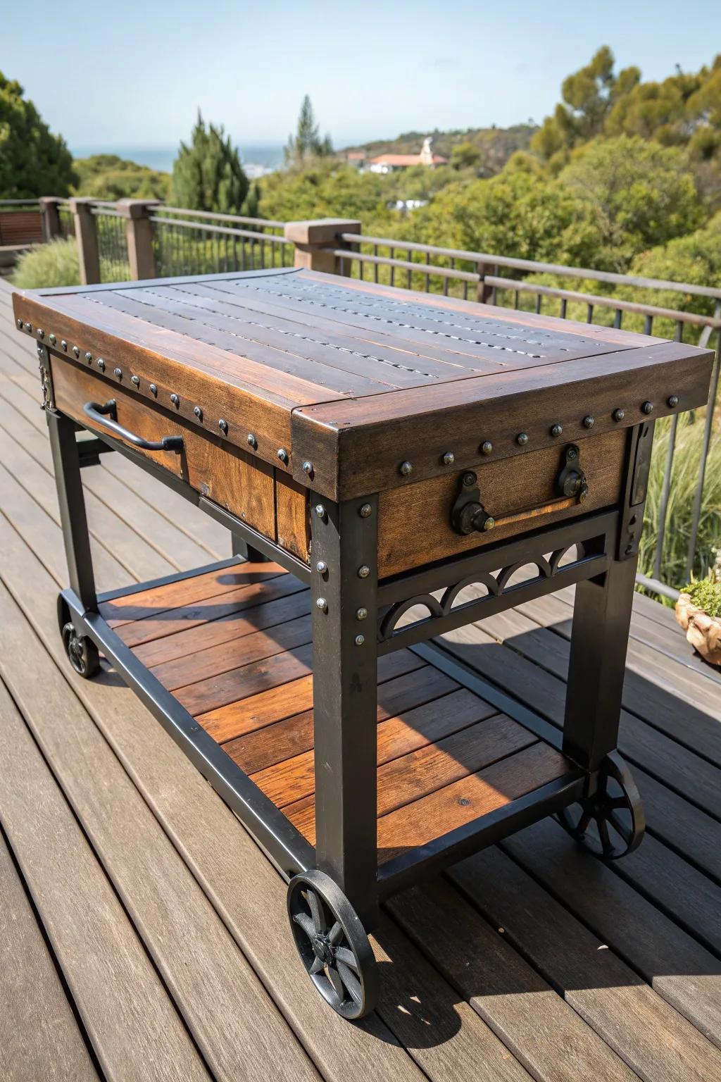 Transform your old grill into a stylish mobile table—perfect for any deck!