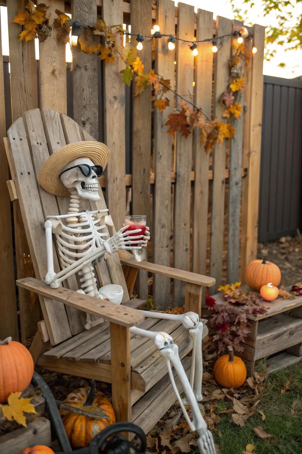 Bring humor to your Halloween with a skeleton scene full of charm and creativity.