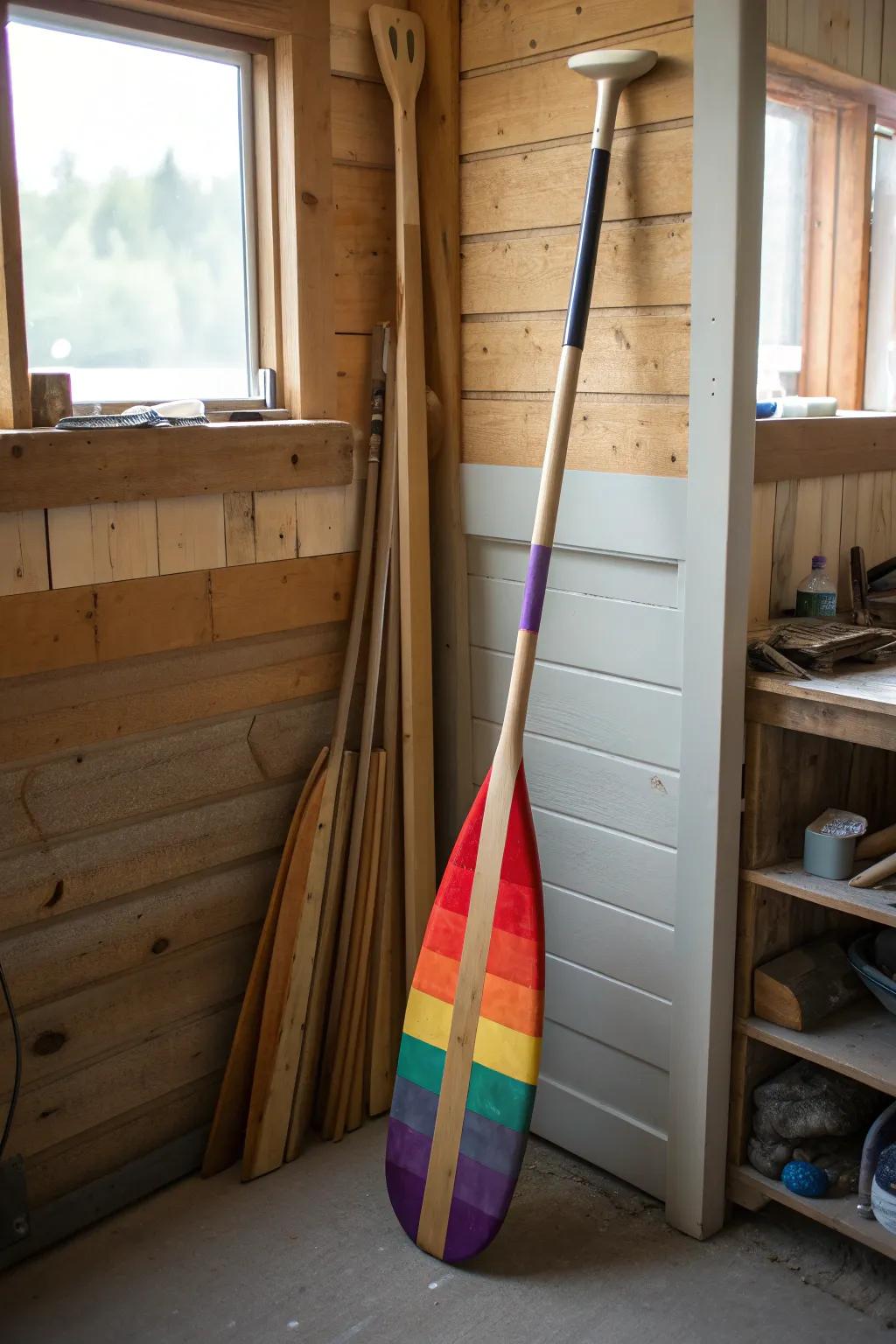 Add a splash of vibrancy to your craft room with this rainbow-hued paddle masterpiece.