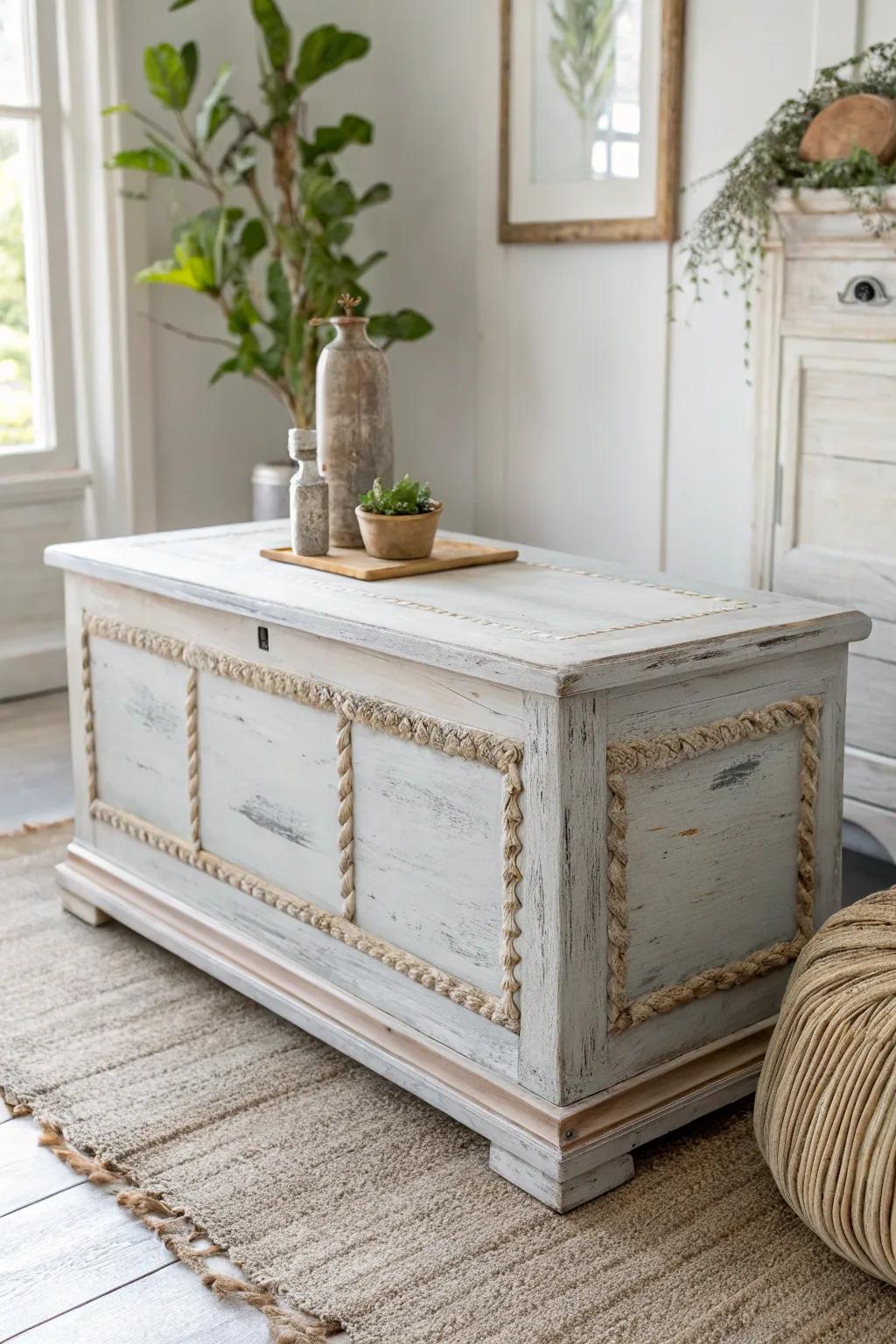 Embrace the charm of a rustic, distressed cedar chest for timeless elegance.