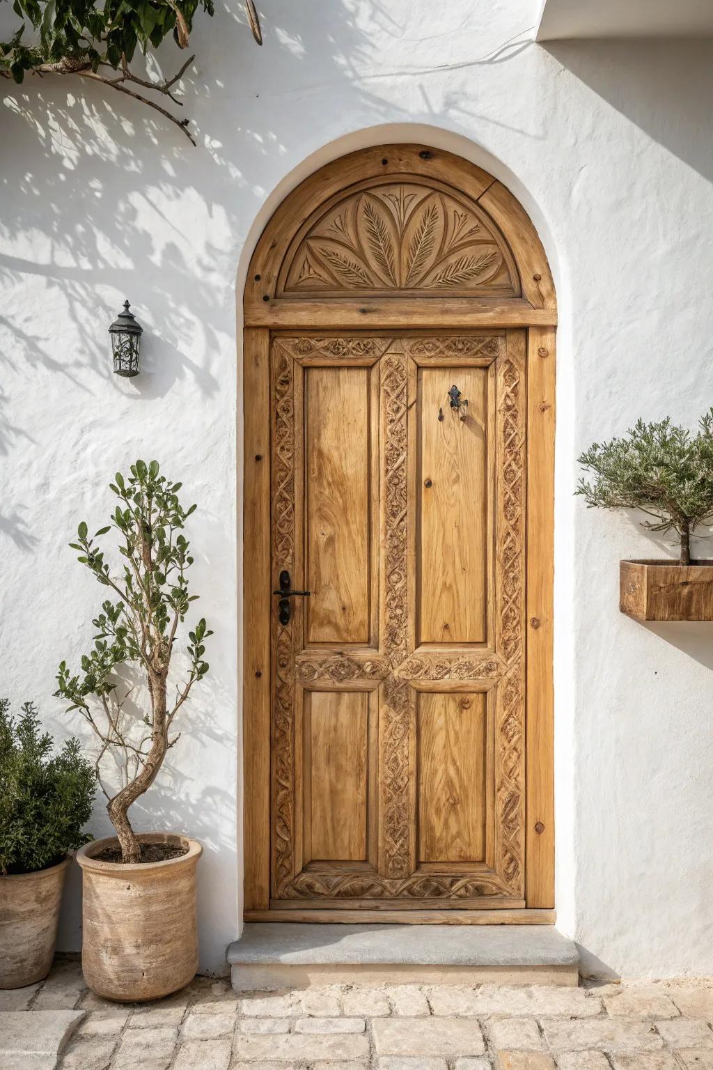 Embrace the rustic charm of a natural wood finish for a door that speaks to simplicity and craftsmanship.