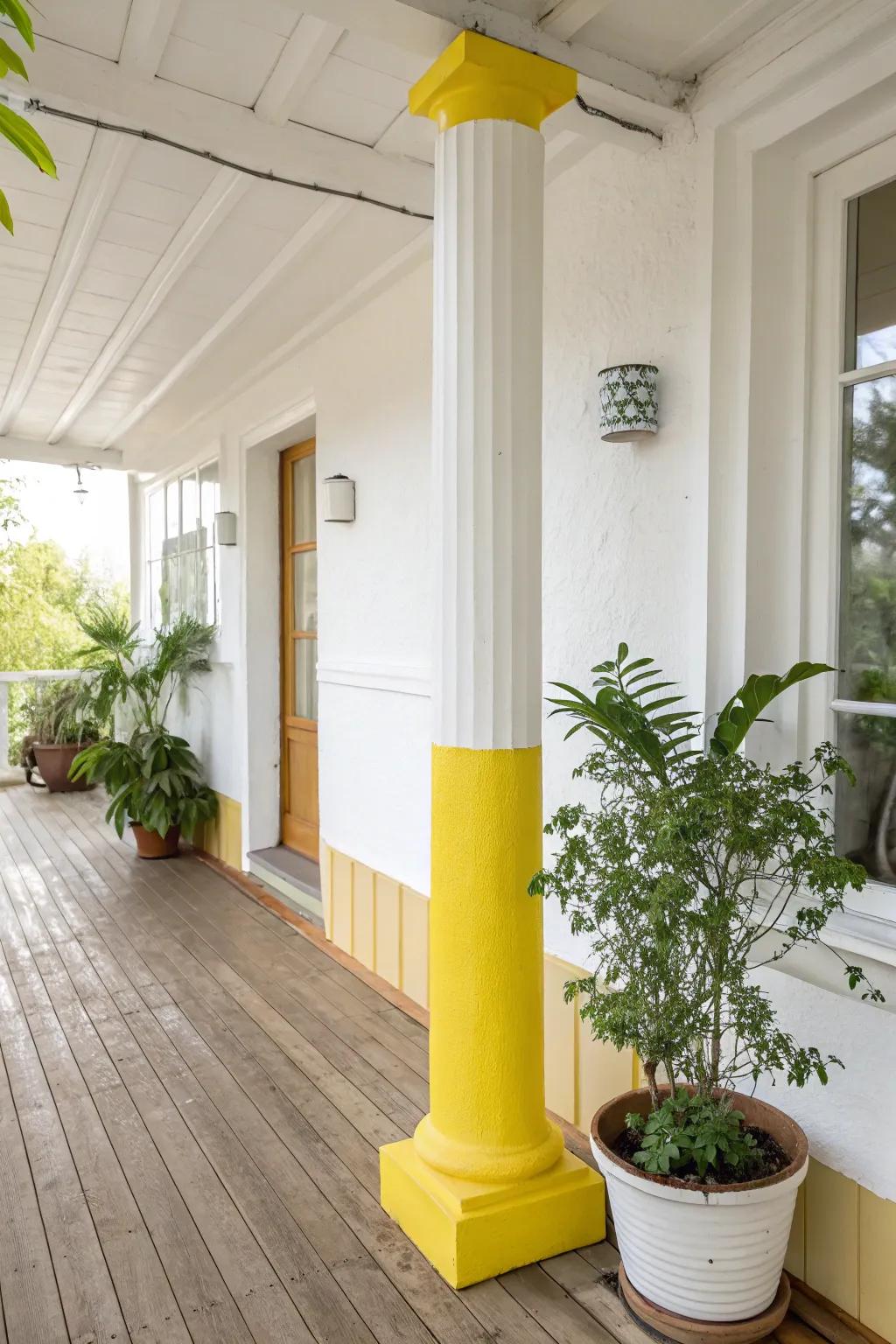 Brighten your porch with a pop of sunny yellow for a cheerful, minimalist touch.