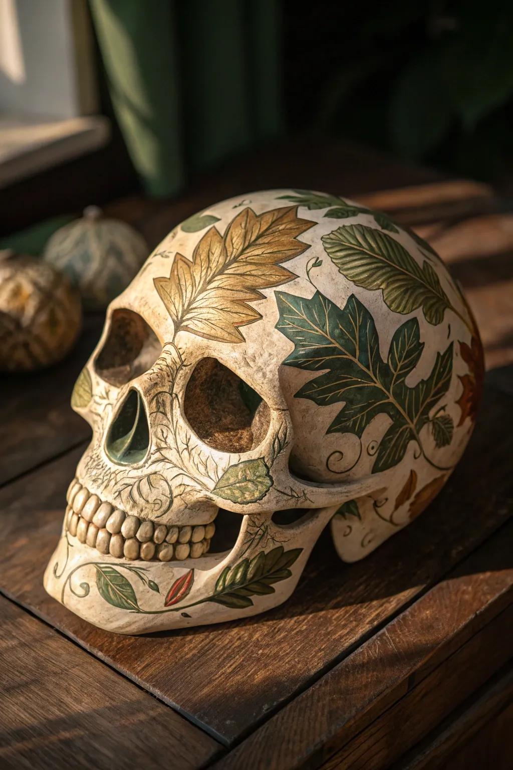 Embrace the organic allure of nature with this leaf-adorned masterpiece.