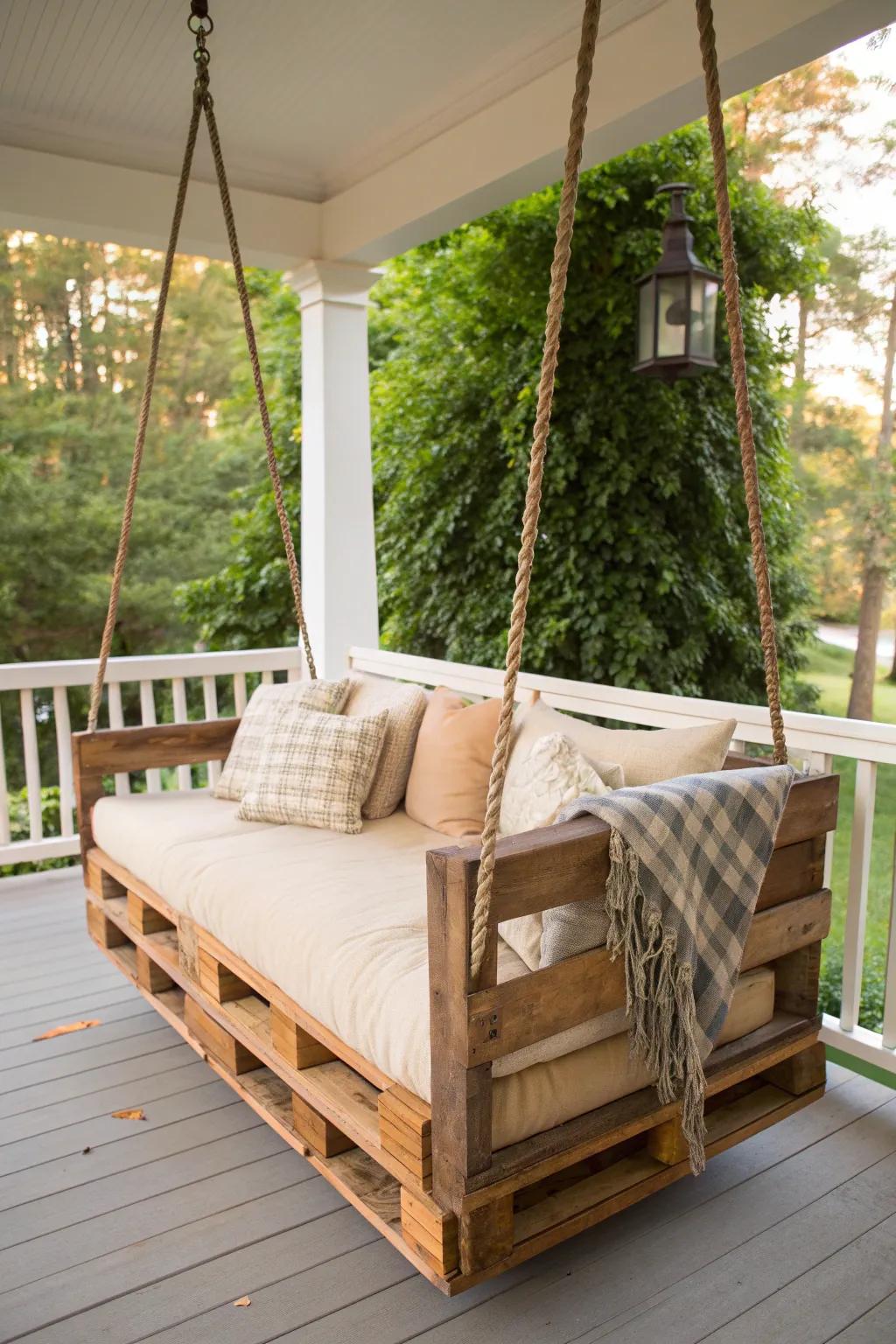 Embrace ultimate relaxation with a handcrafted pallet swing bed, where comfort meets craftsmanship.