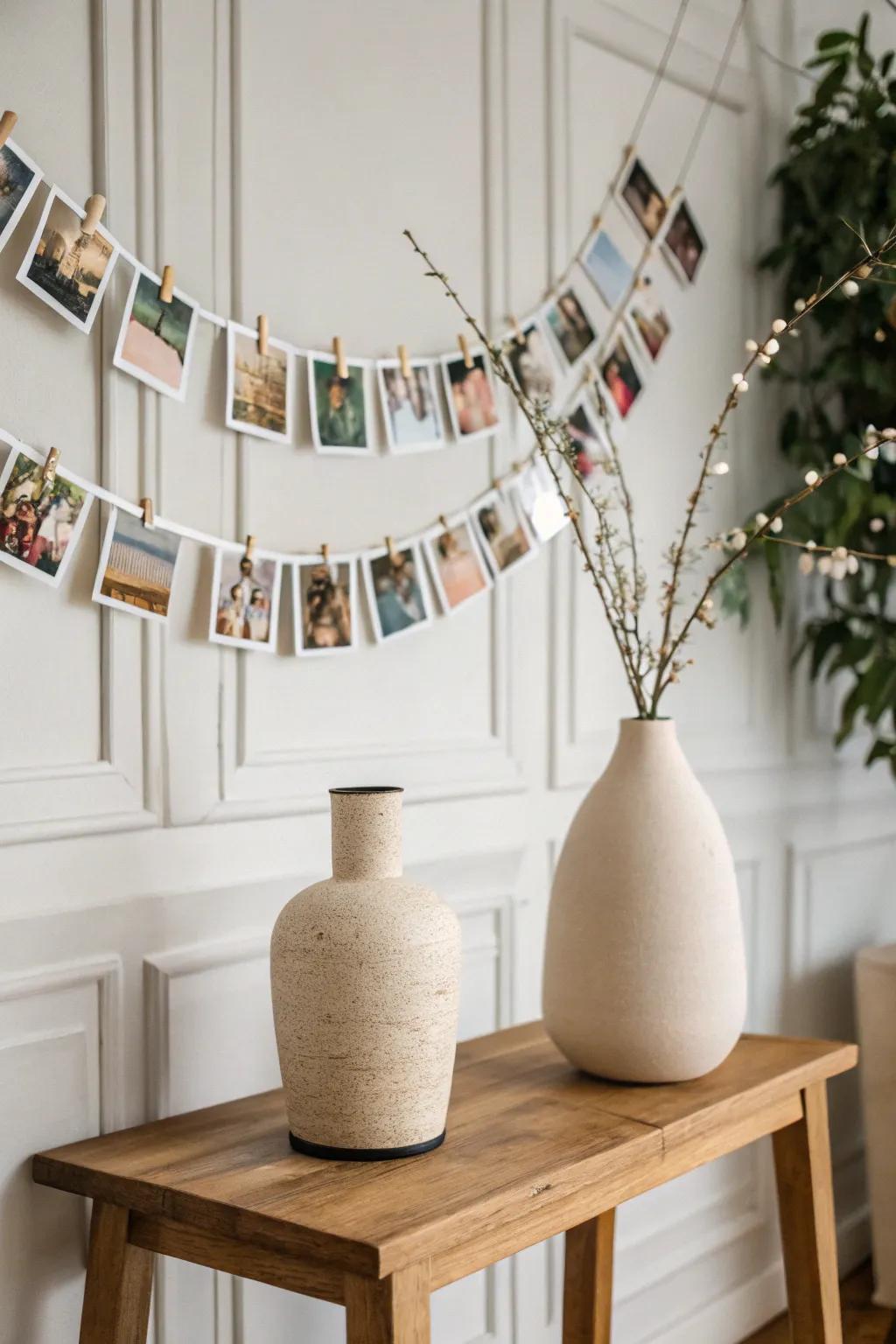 String together memories with this elegant photo garland centerpiece.
