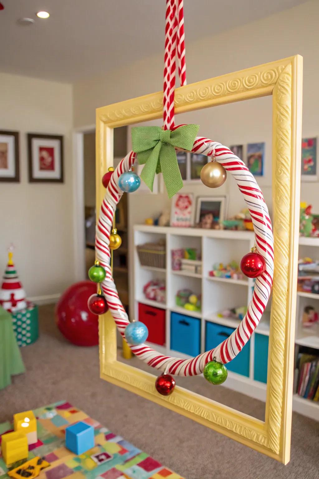 Add a whimsical touch to your decor with a candy cane wreath.