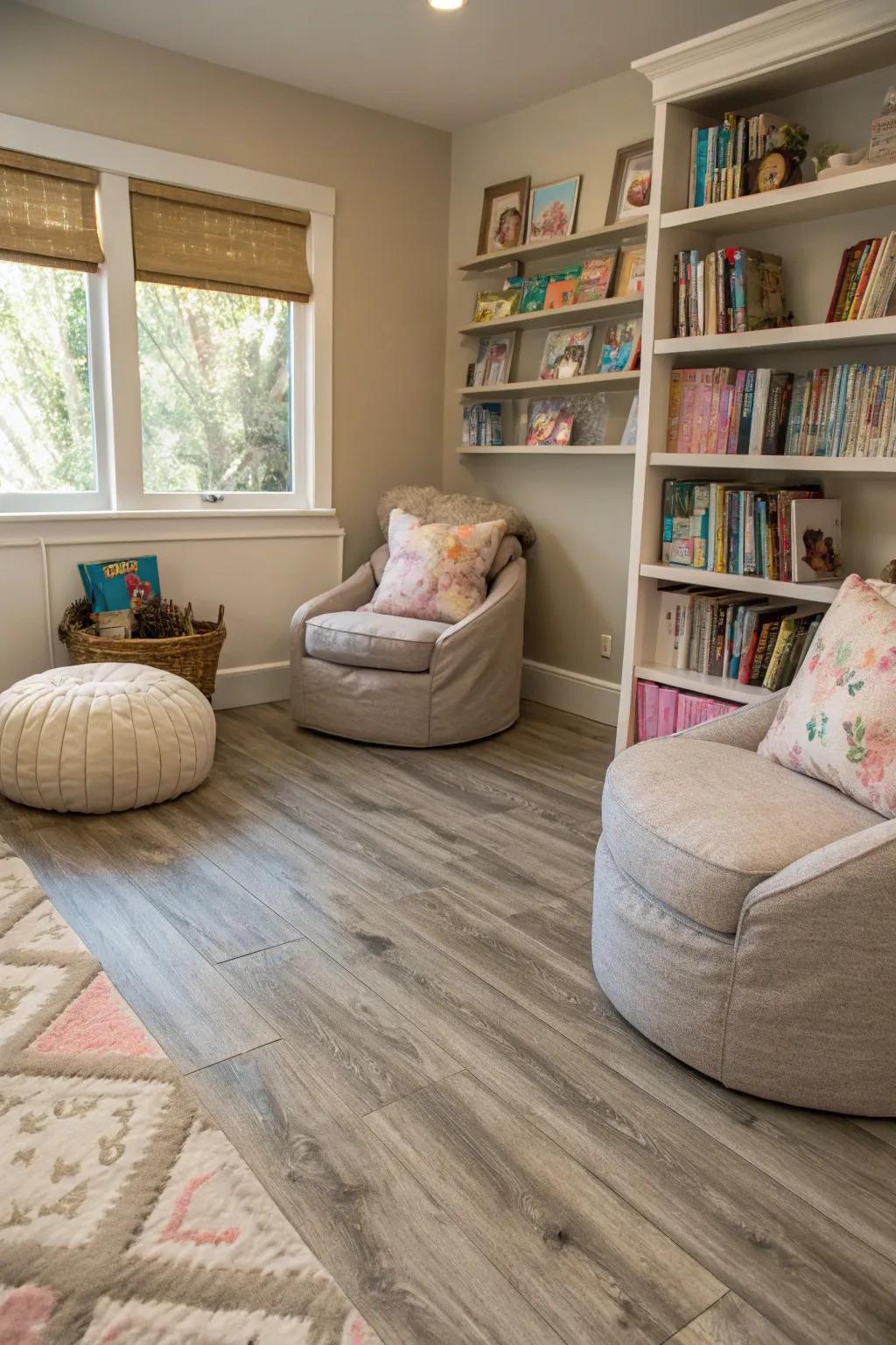 Wood-look vinyl merges elegance with practicality.