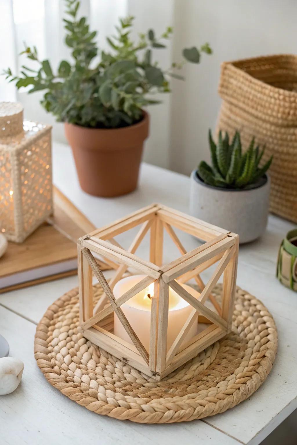 Illuminate your space with handcrafted elegance: simple yet stunning popsicle stick lanterns.