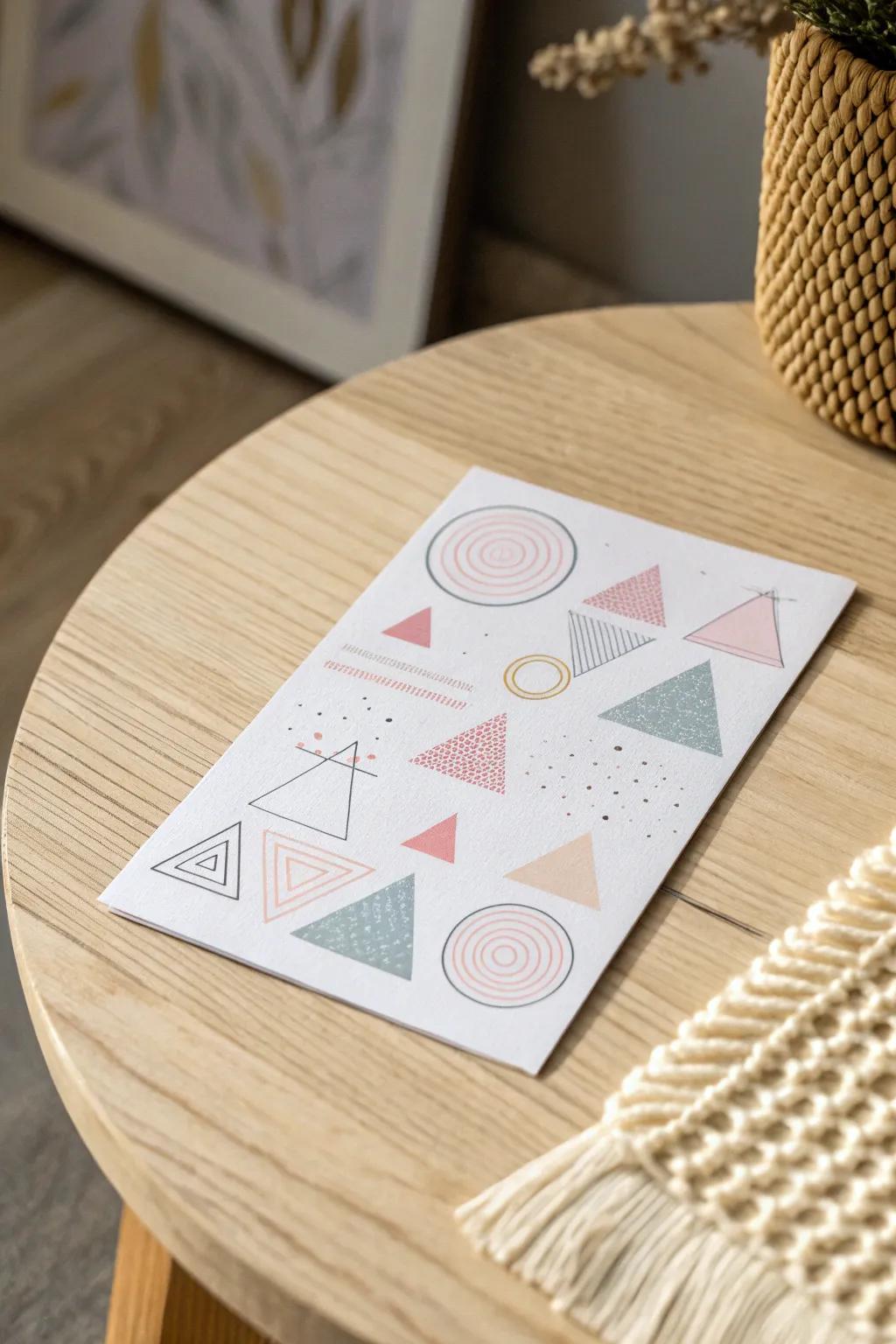 Embrace the beauty of simplicity with geometric elegance on your postcards.