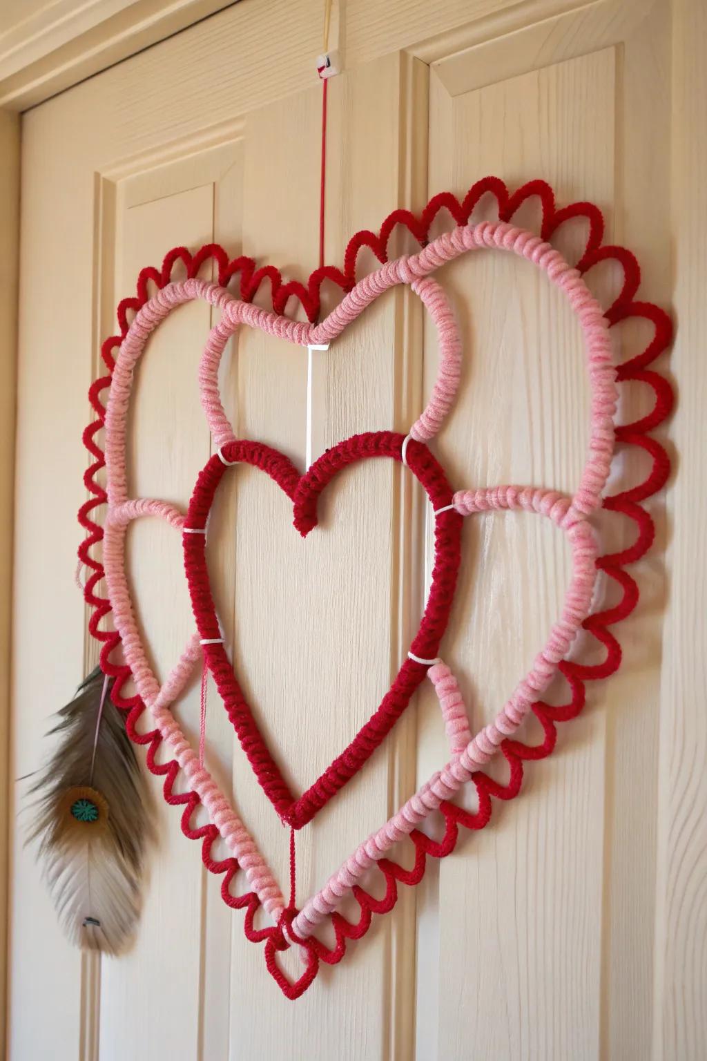 Add a touch of handmade charm to your home with this adorable pipe cleaner heart wreath. Perfect for a preschool Valentine craft project!