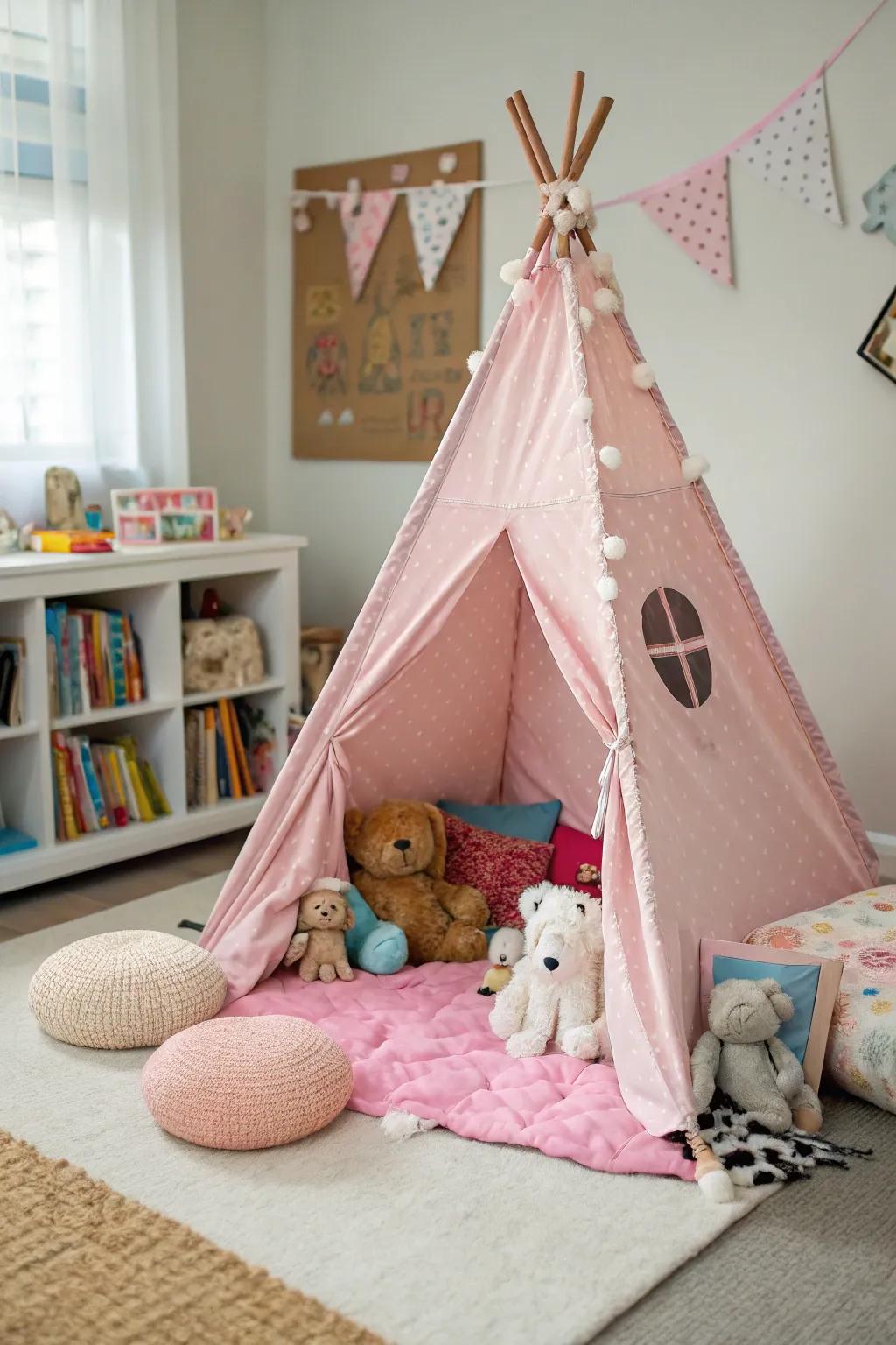 A cozy teepee tent creating a magical nook for play and relaxation.
