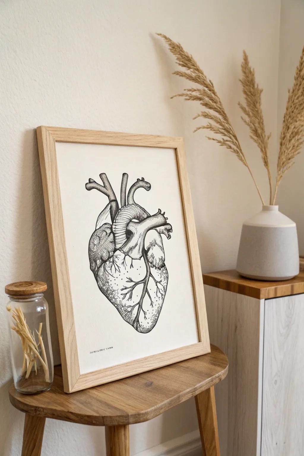 Bring a touch of intellectual elegance to your space with this exquisite heart print.