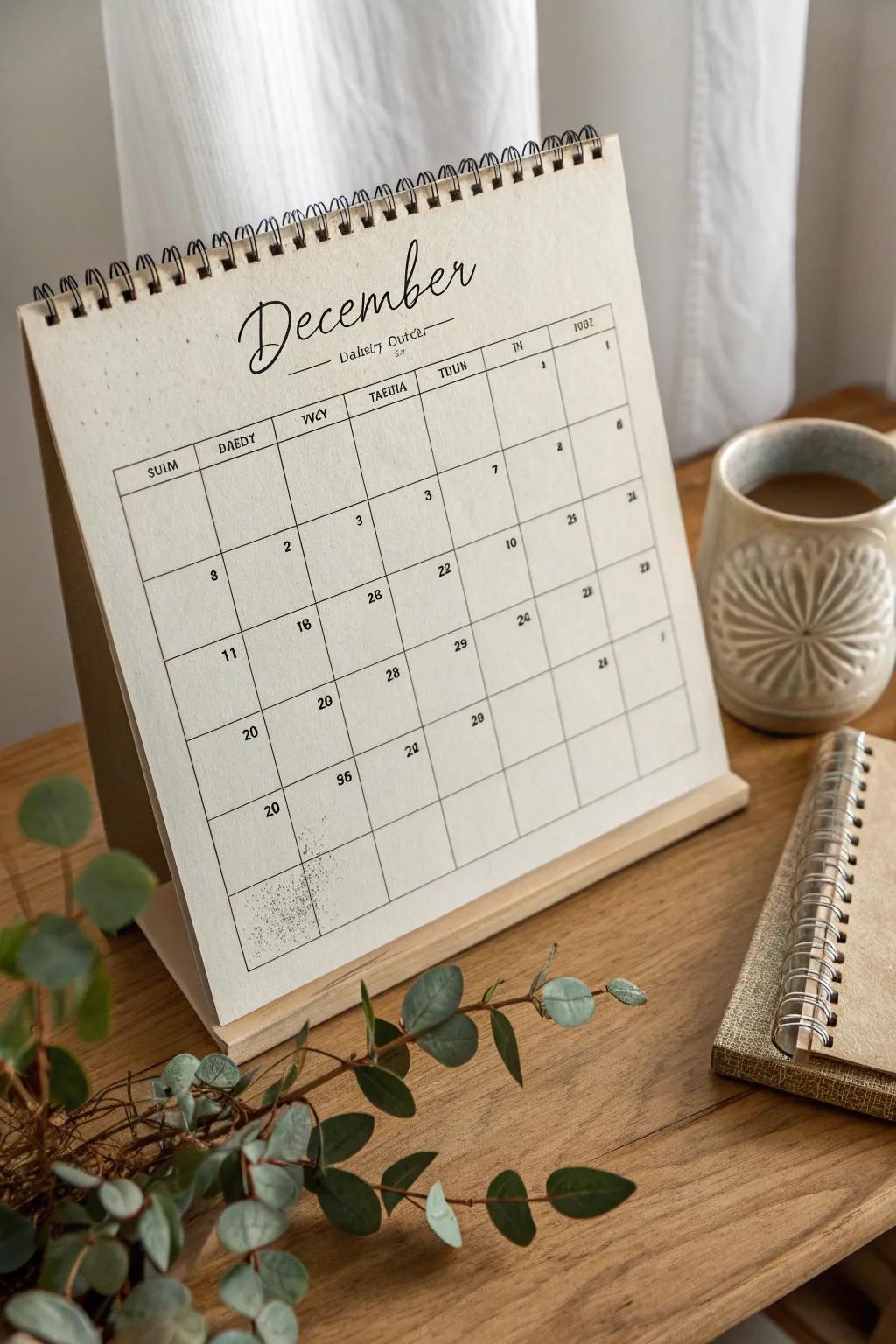 Embrace simplicity with a traditional grid calendar—your perfect companion for a serene and organized holiday season.