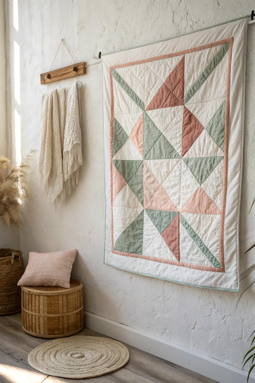 Elevate your space with a touch of cozy elegance by turning your quilt into captivating wall art.