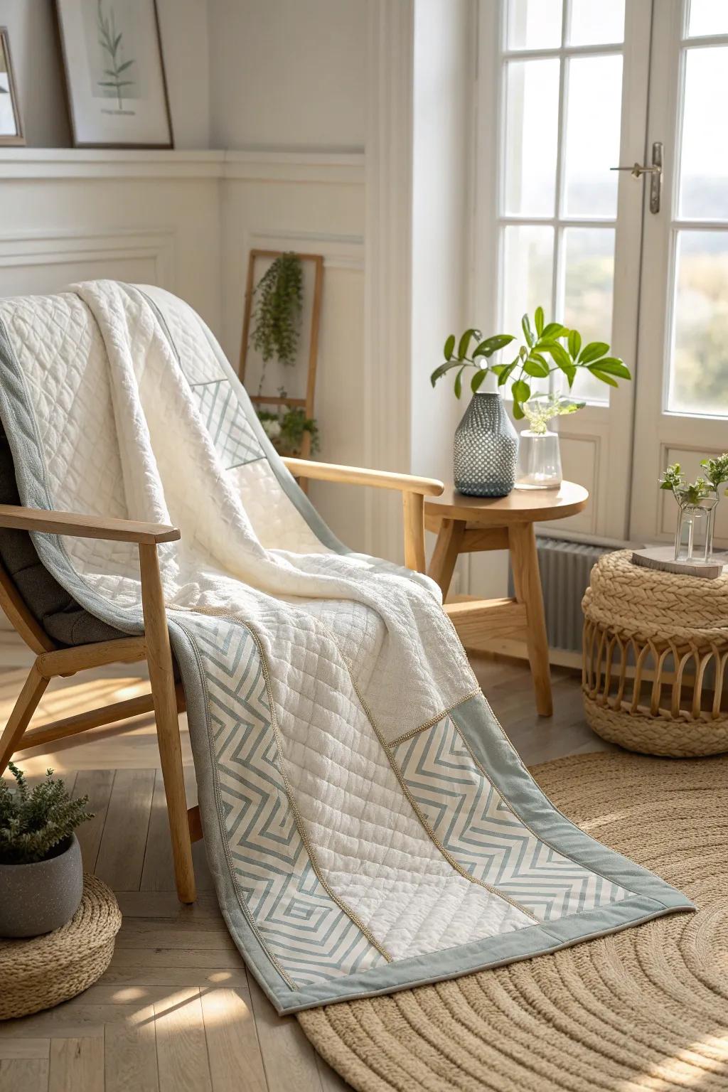 Embrace the elegance of modern minimalism with this beautifully crafted quilt.