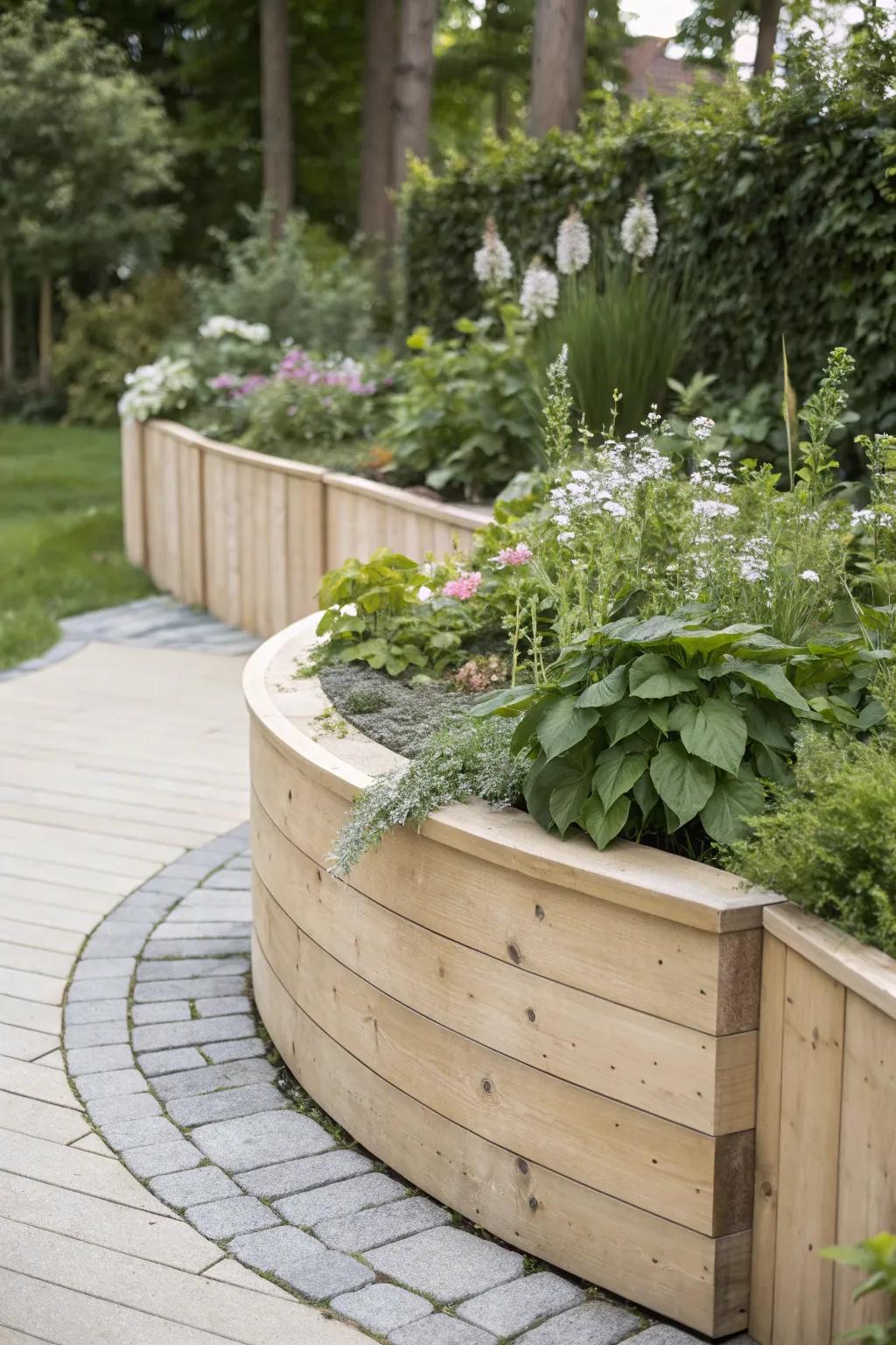 Embrace organic elegance with a beautifully curved raised flower bed.