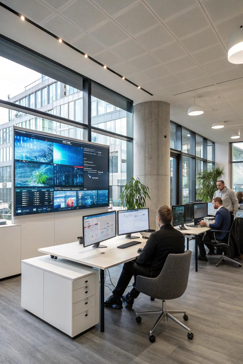 A modern office with seamless technology integration for enhanced operations.