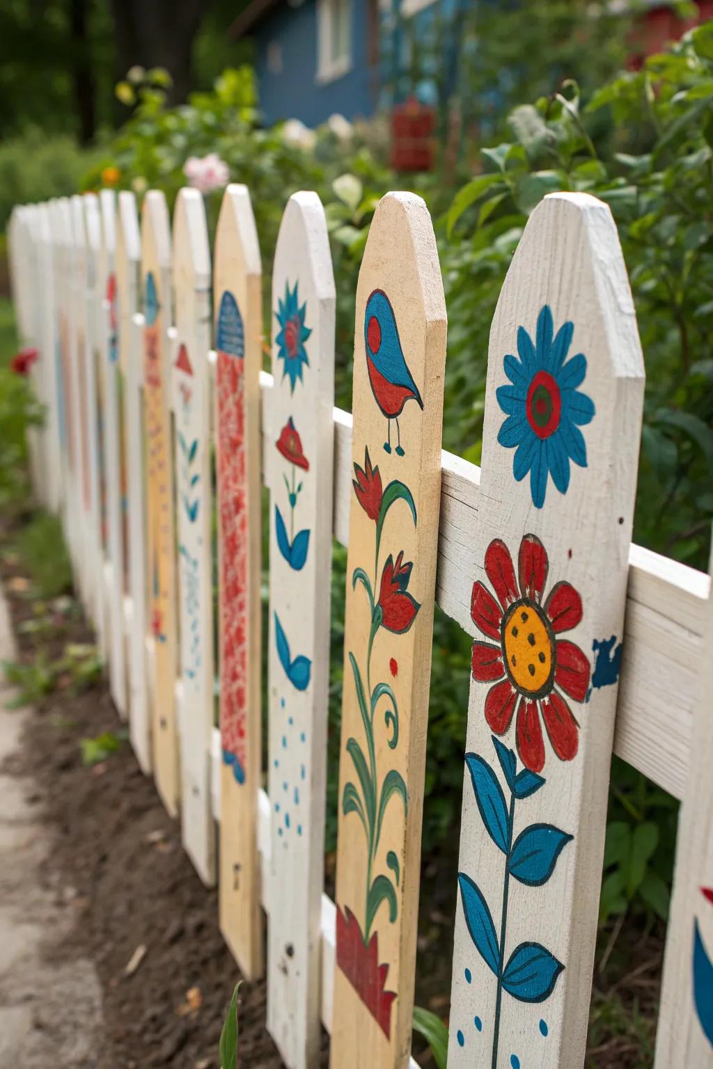 Transform your yard with a splash of playful personality: uniquely painted pickets that captivate and inspire.
