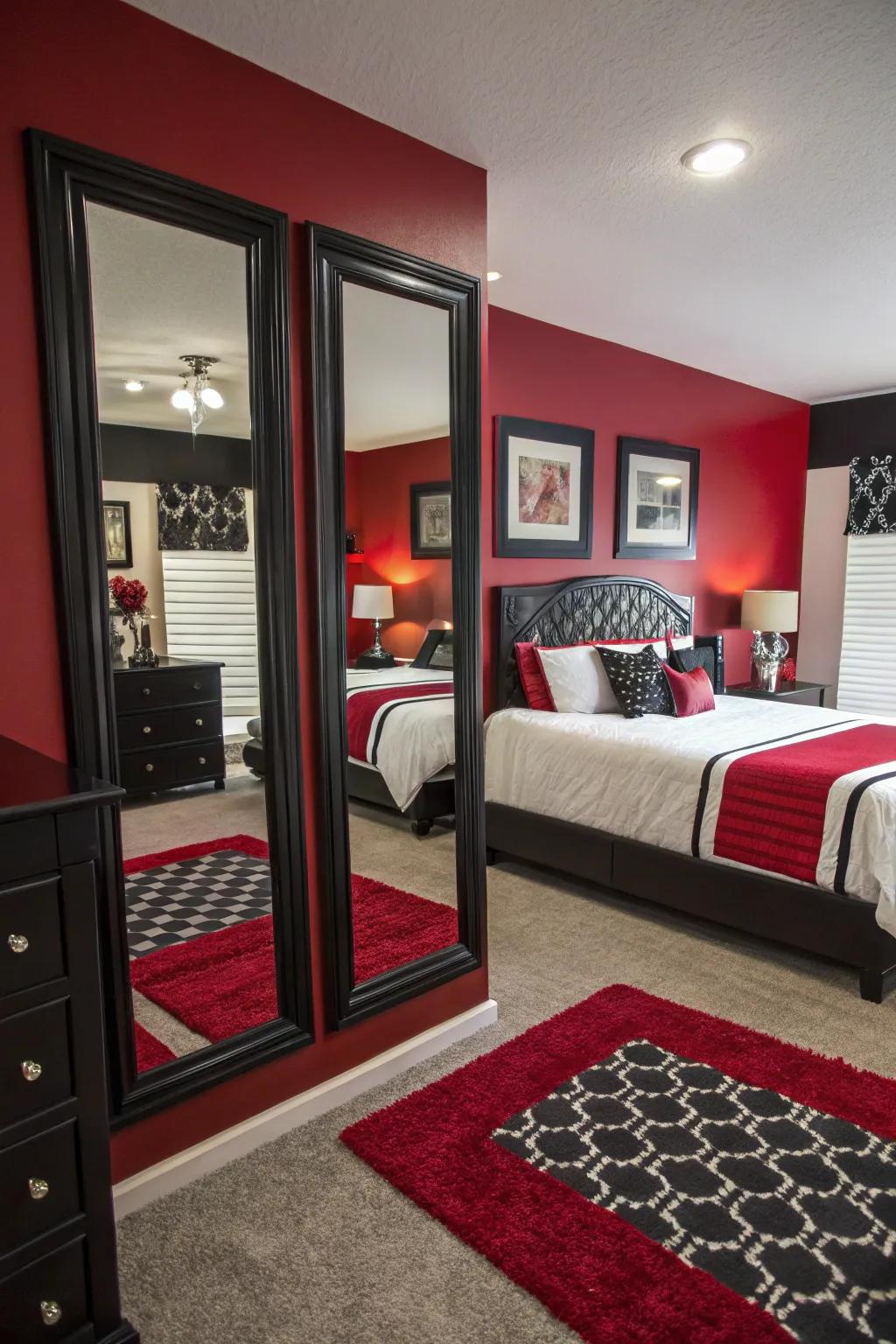 Mirrors enhance space and light in this elegant bedroom.