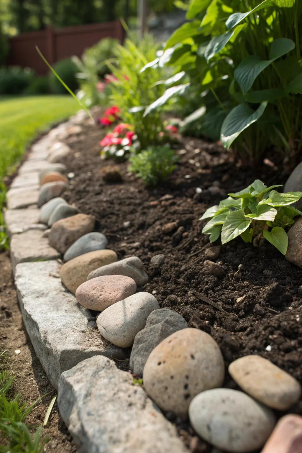 Elevate your garden's appeal with expertly crafted rock edging that defines and enhances.