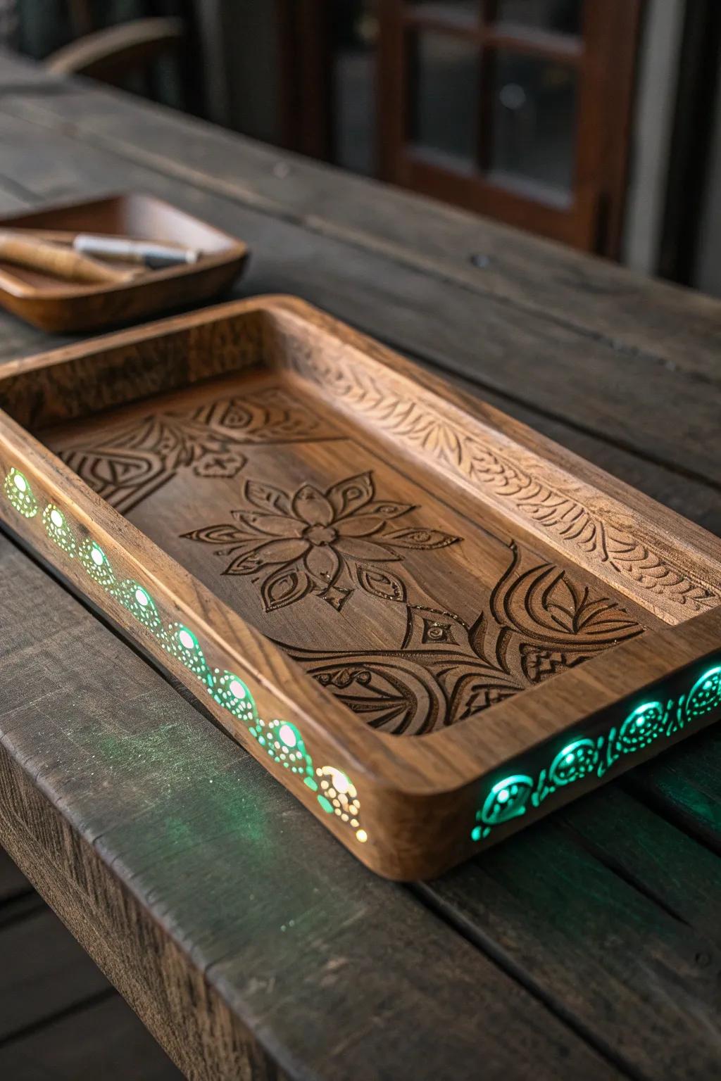 Illuminate your space with a handcrafted rolling tray that glows in the dark, blending artistry with a touch of magic.
