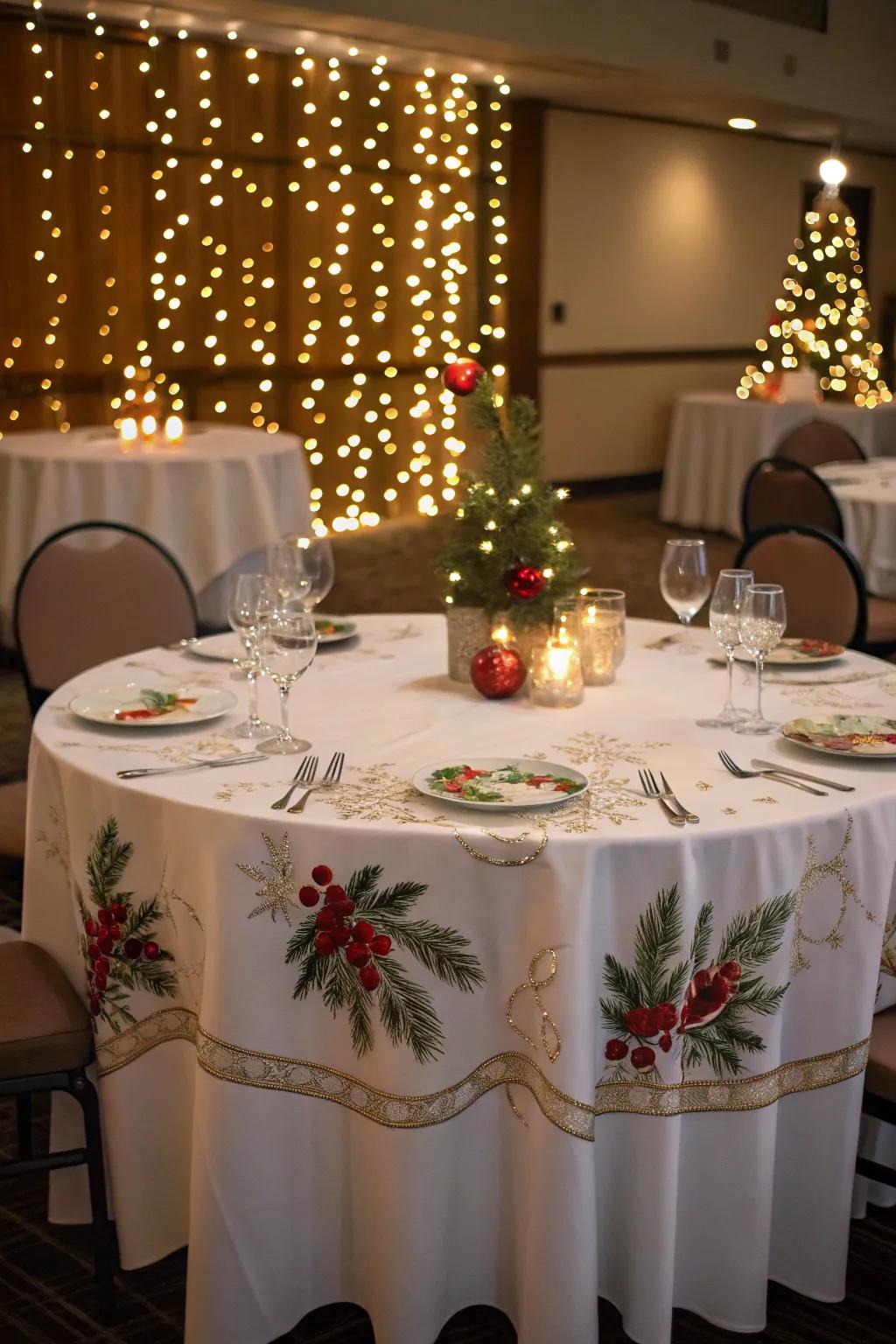 Bring festive flair to your gathering with a themed tablecloth.