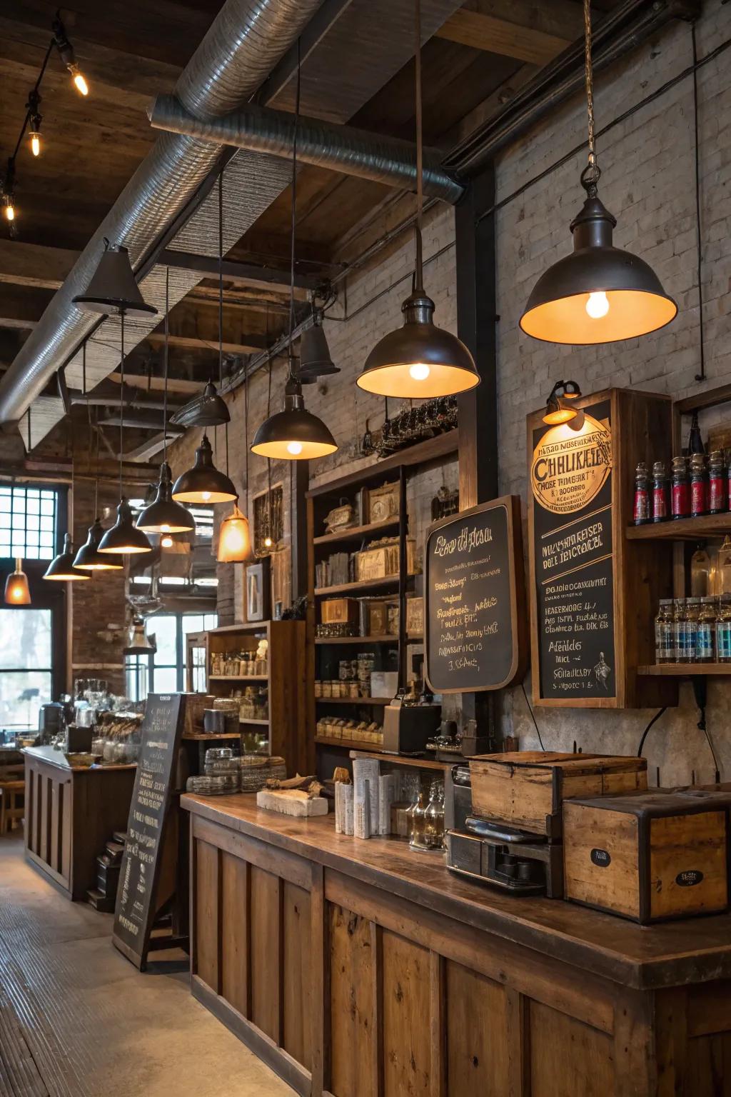 Industrial elements blend seamlessly with rustic decor in this shop.