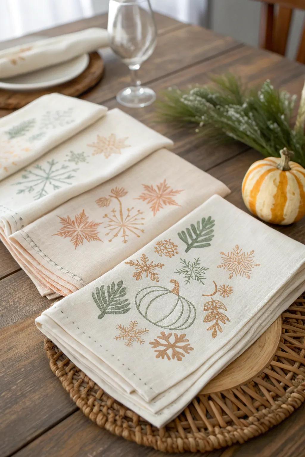 Elevate your holiday table with artisanal screen-printed napkins that celebrate the season's charm.