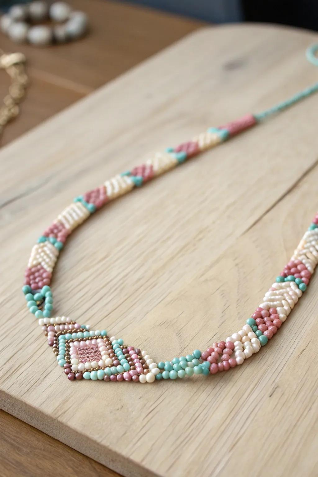 Explore the beauty of simplicity and creativity with this unique seed bead necklace.