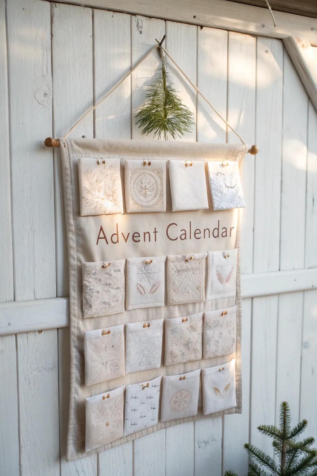 Countdown to Christmas with elegance and simplicity: A handcrafted fabric advent calendar that embraces minimalist beauty.