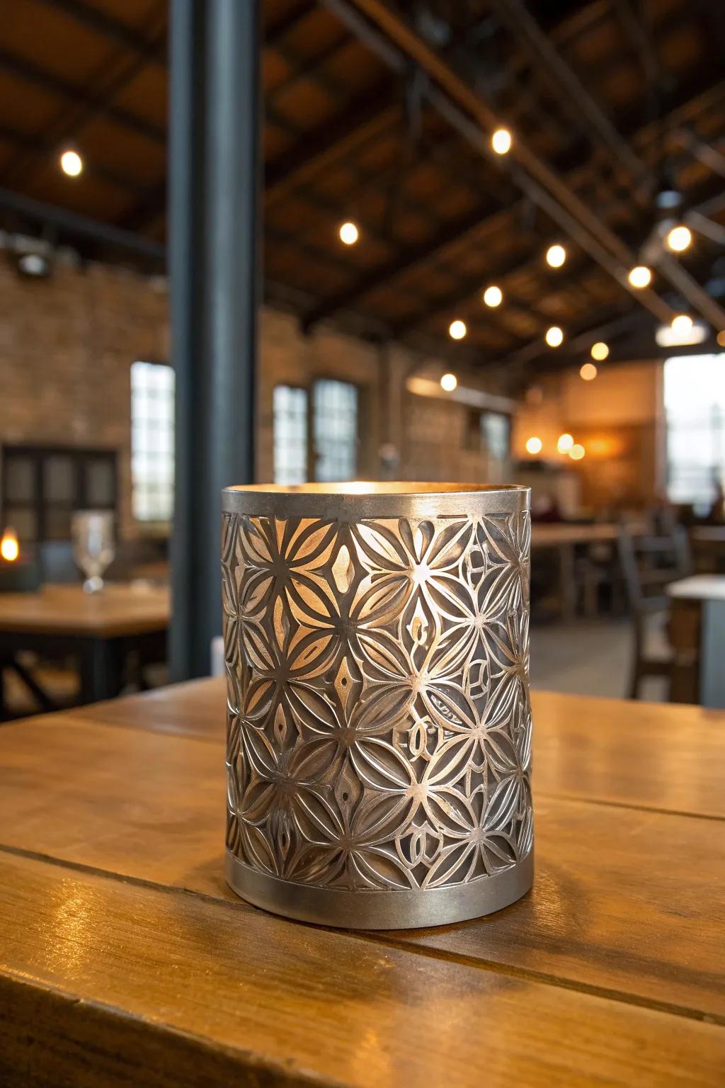 Illuminate your space with this handcrafted metal candle holder, a perfect blend of industrial charm and modern elegance.