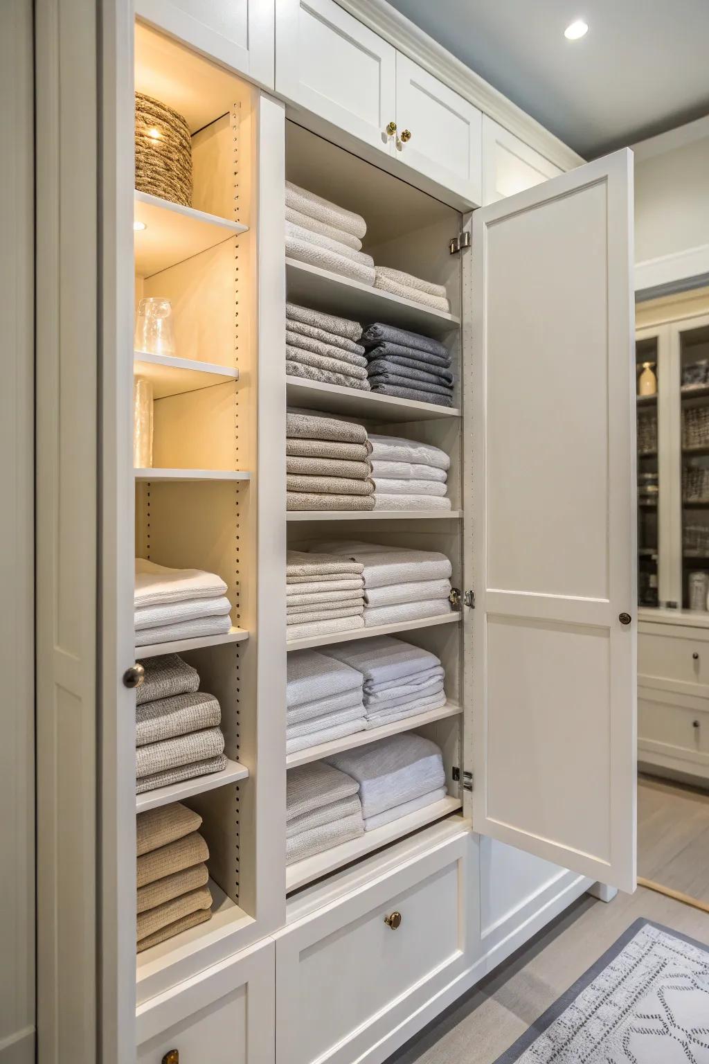 Built-in cabinets offer a stylish and functional way to store your sheets.