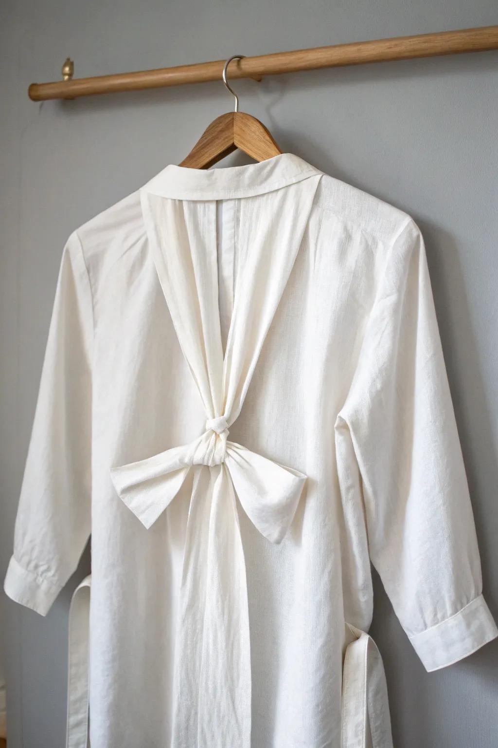 Transform your wardrobe with a simple, elegant tie-back design. Embrace minimalist beauty and craftsmanship.
