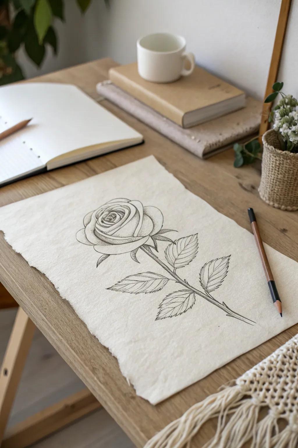 Embrace simplicity with a hand-drawn rose, where minimalism meets meaningful beauty.