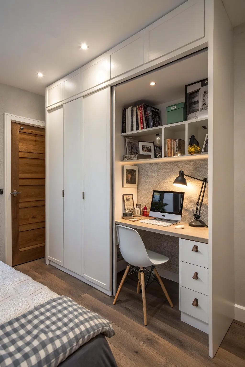 Transform a closet into a discreet and tidy workspace.
