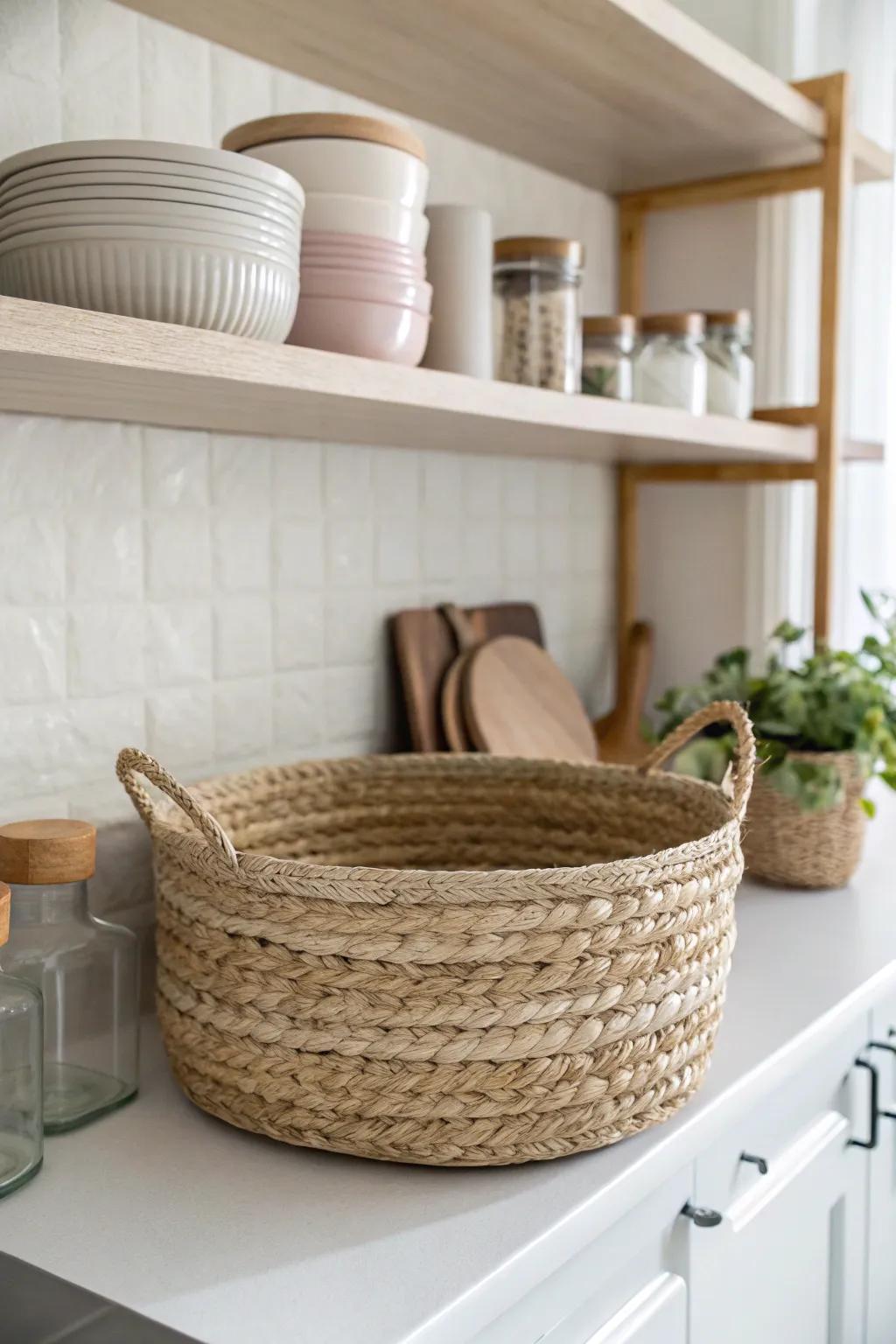 Elevate your kitchen's charm with the timeless beauty and functionality of woven baskets.