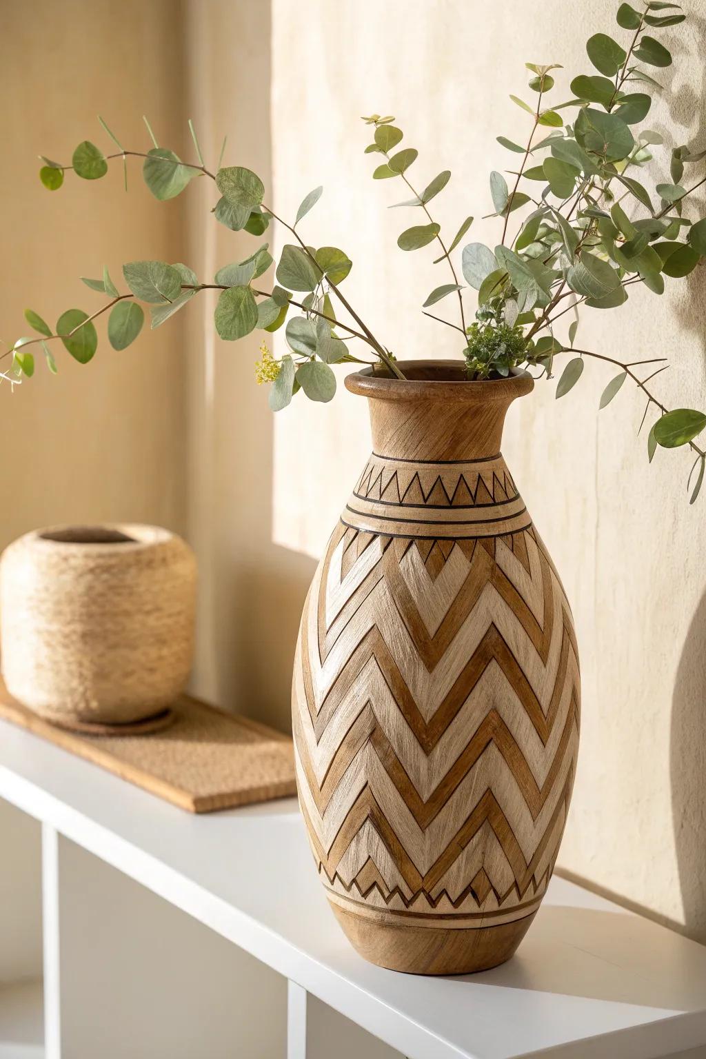 Elevate your space with the timeless charm of a chevron pattern, where simplicity meets natural elegance.