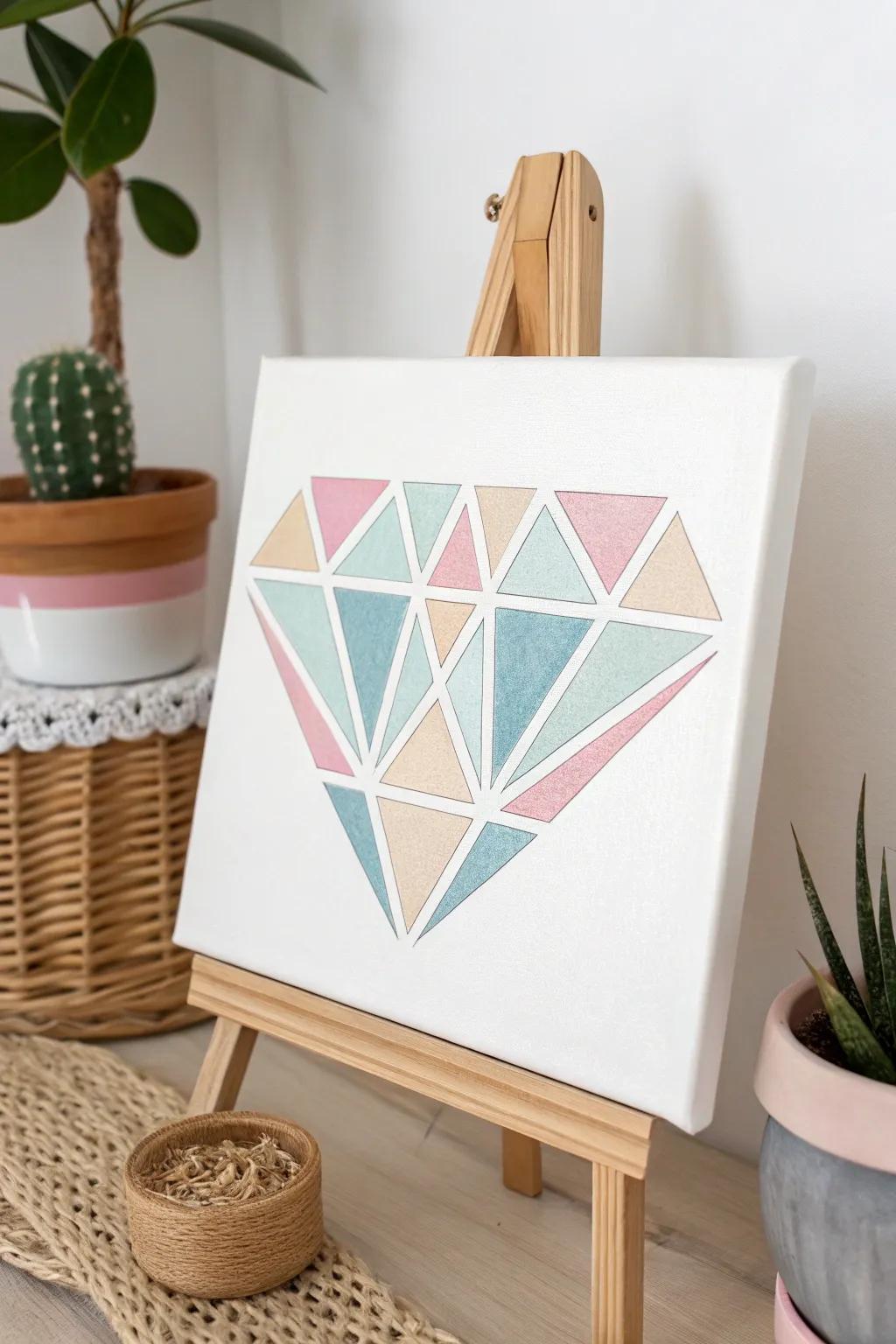 Transform your space with this exquisite faceted diamond tape painting—where minimalist design meets boho charm.