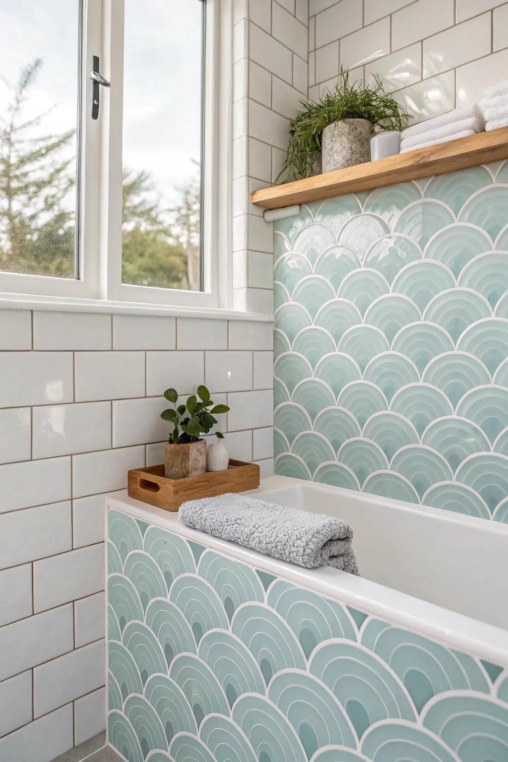 Embrace tranquility with natural wave patterns for a spa-like bathroom retreat.