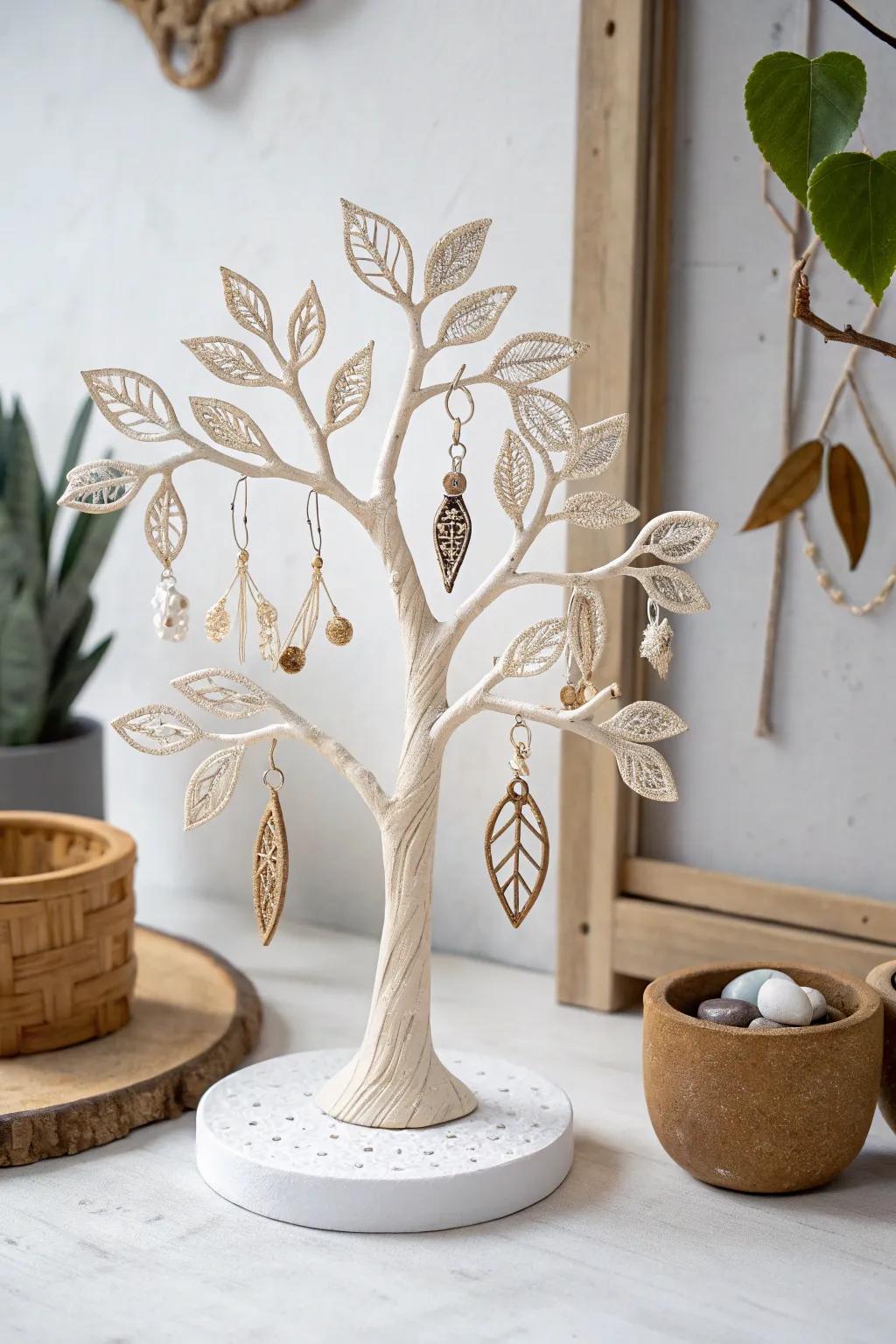 Showcase your style with a handcrafted clay earring tree—where beauty meets organization.