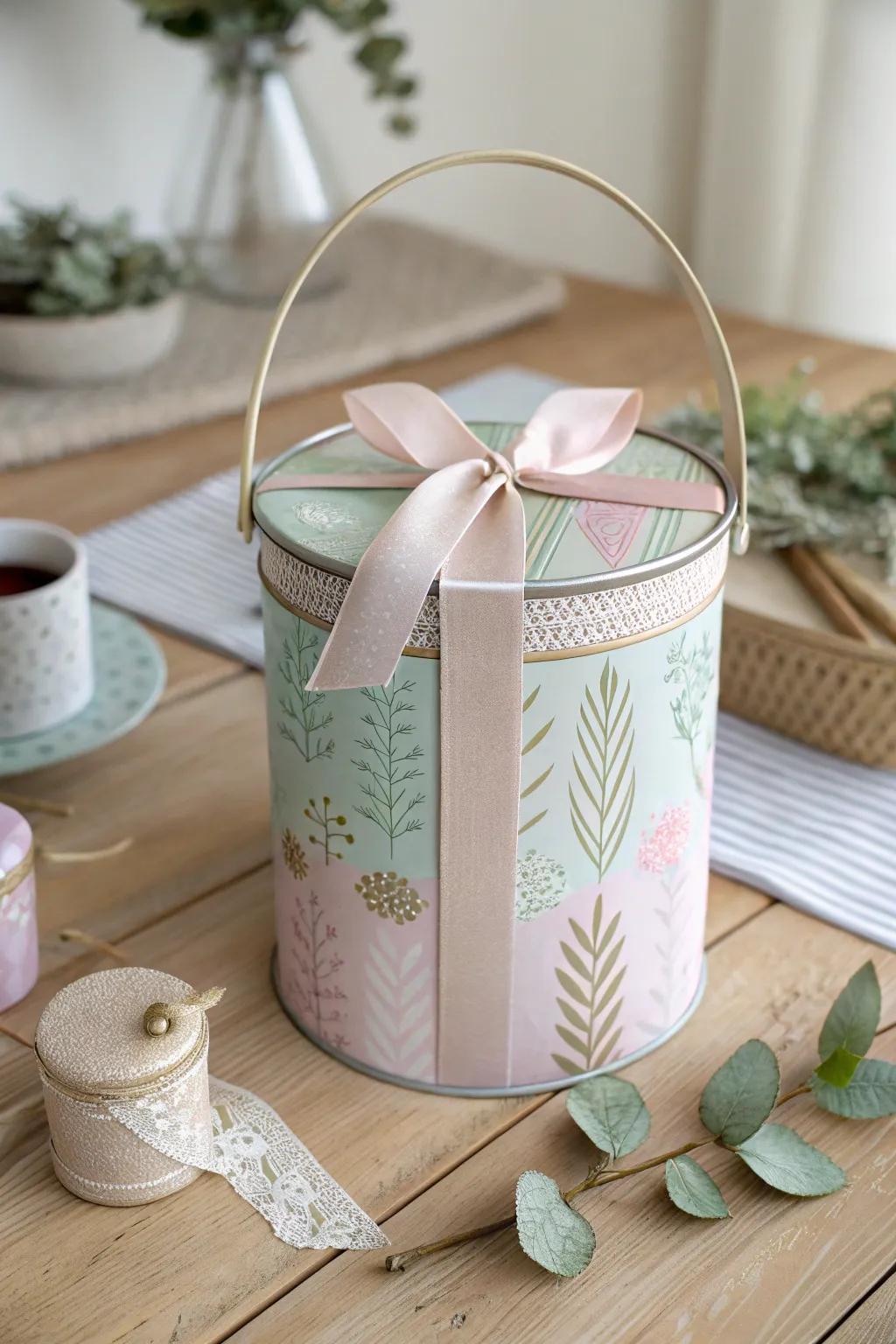 Transform tin cans into charming treat baskets with a minimalist boho flair.