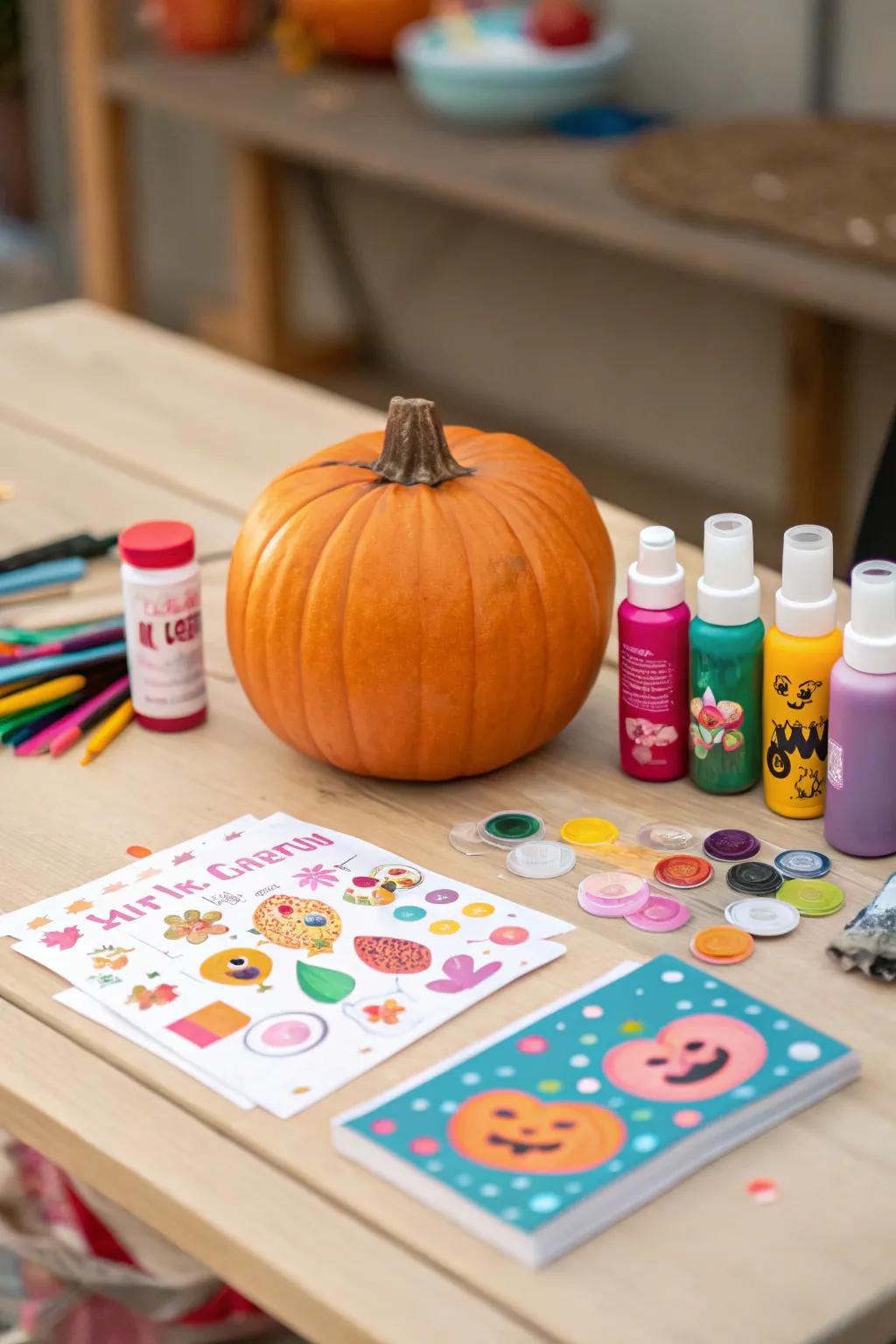A complete craft kit ready for pumpkin decorating fun.