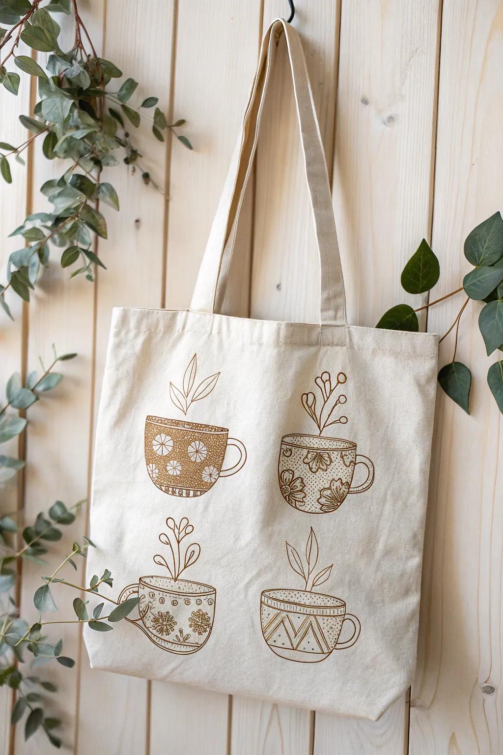 Embrace your coffee passion with this beautifully crafted tote, perfect for your next coffee run.