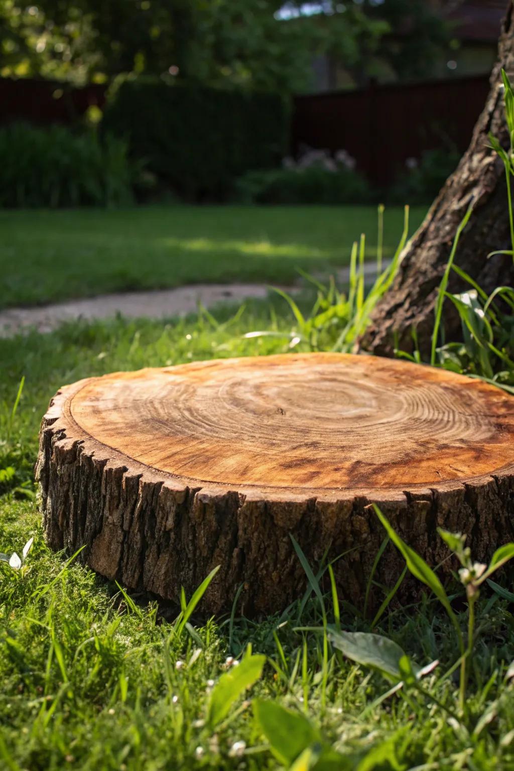 Step into a fairytale with handcrafted tree trunk stepping stones.