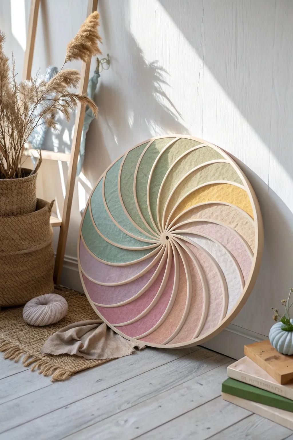 Discover the beauty in simplicity with this handcrafted spiral color wheel. A touch of artistry for your living space!