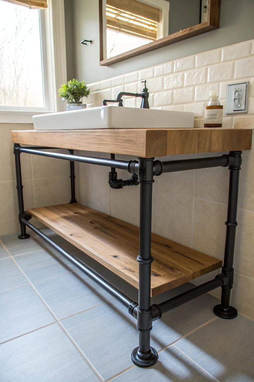 Transform your bathroom with this unique industrial pipe vanity – where urban edge meets minimalist elegance!