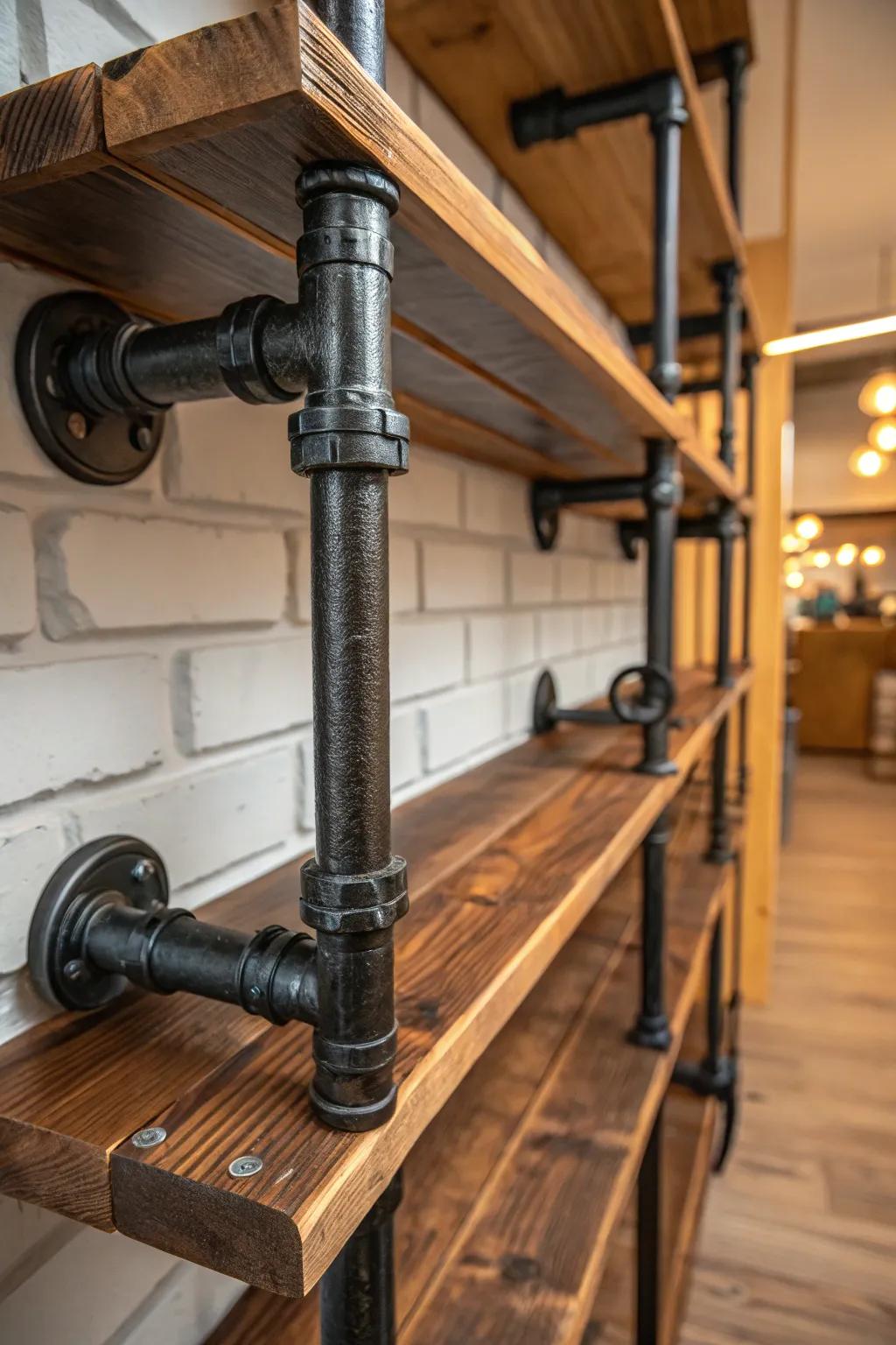 Elevate your space with the rugged elegance of industrial pipe shelves.